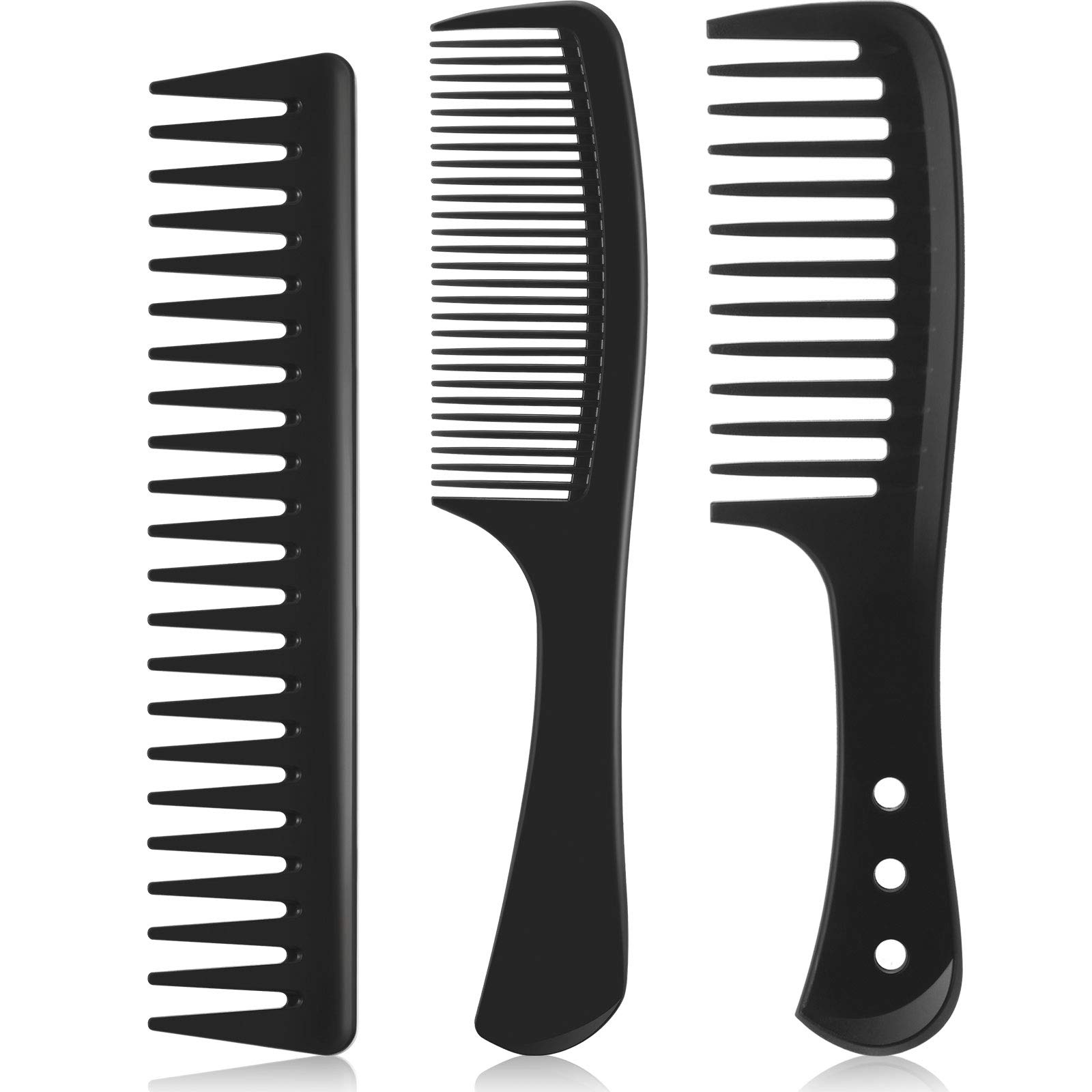 Patelai 3 Pcs Wide Tooth Detangling Hair Comb Detangling Hair Comb Hair Styling Comb Set, Carbon Fiber Cutting Comb Anti Static Heat Resistant Comb for Women Curly Straight Long Hair, Black (Classic)