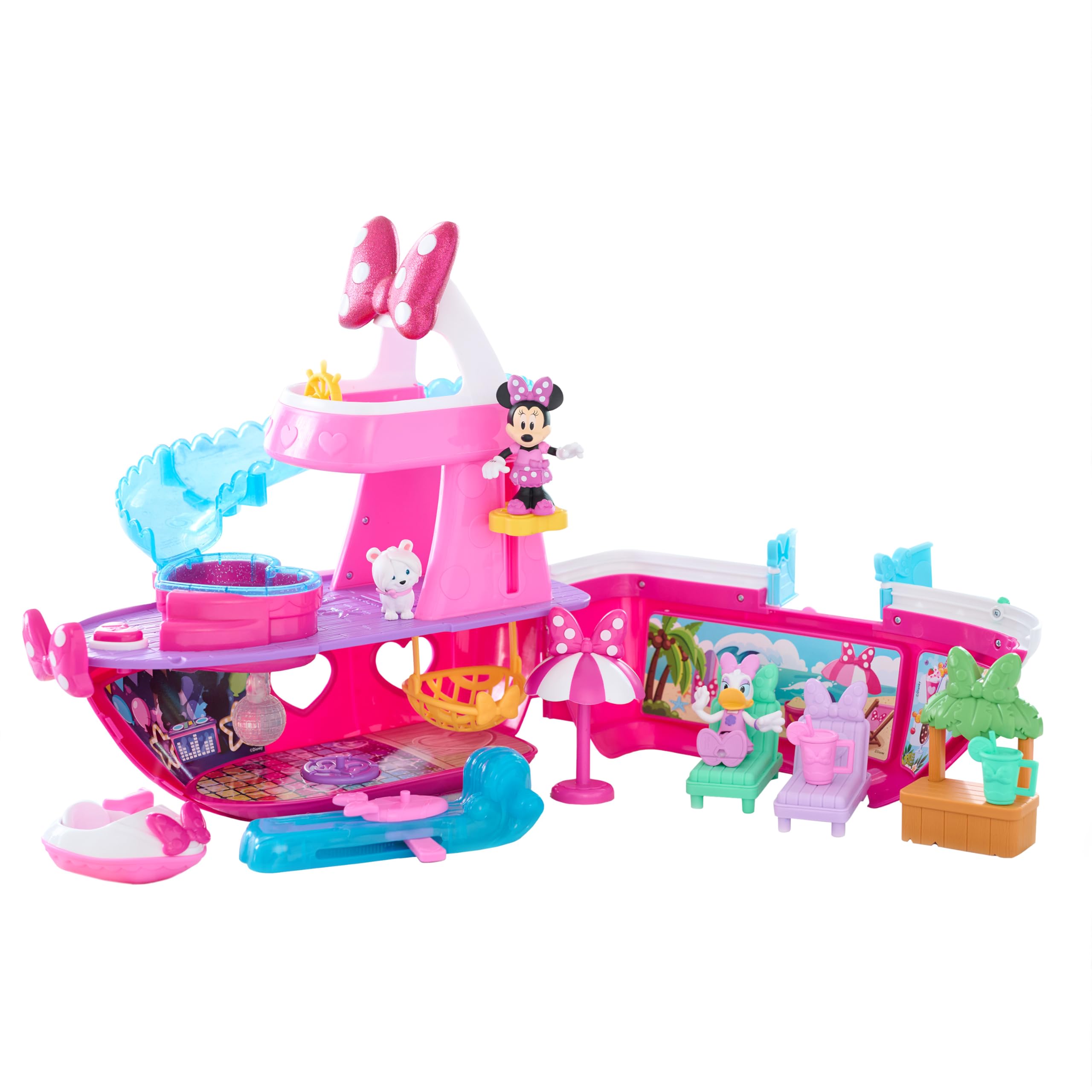 Just Play Disney Junior Minnie Mouse Bowdazzling Yacht Playset, Lights and Sounds, 14 Piece Playset with Figures, Kids Toys for Ages 3 Up