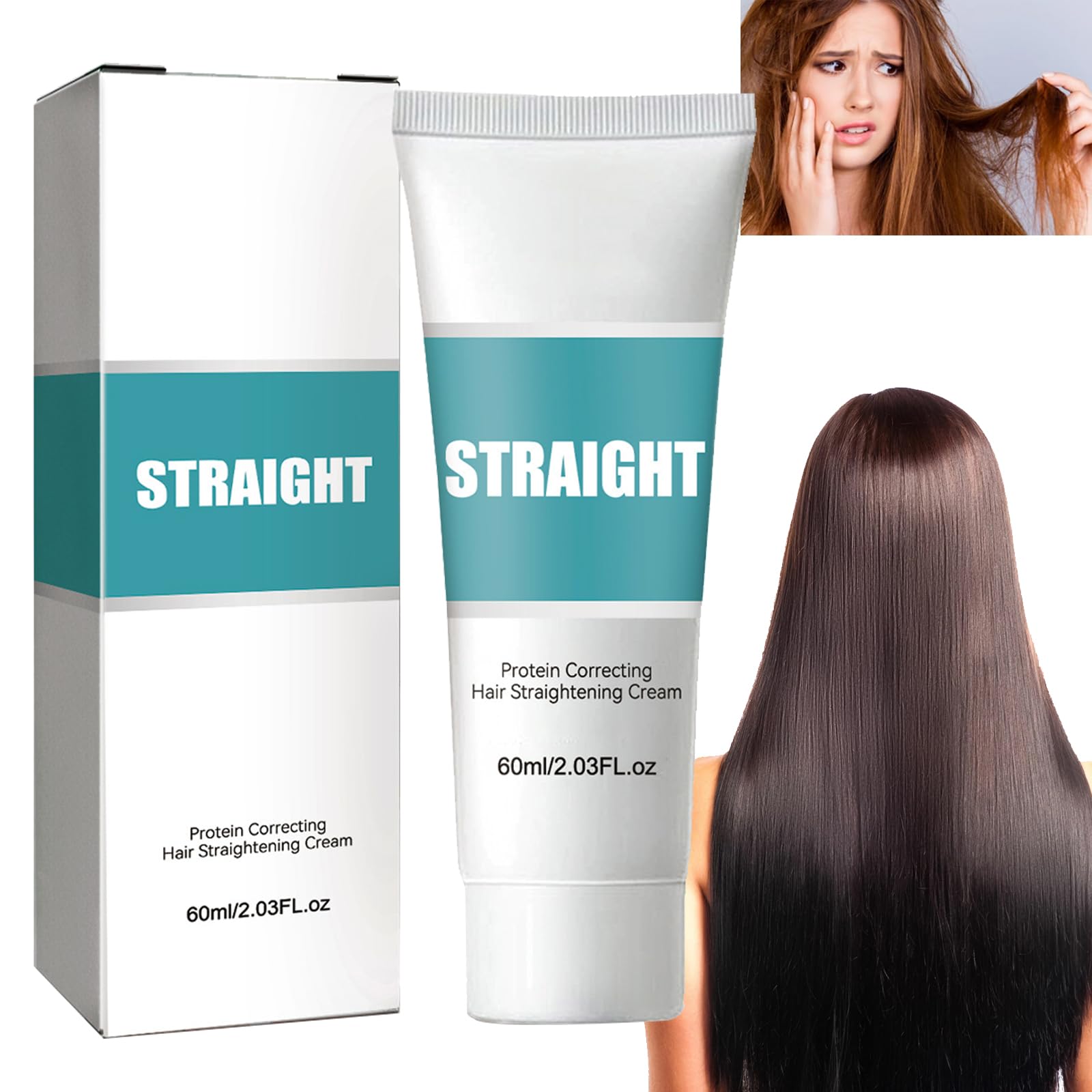 KOAHDE Hair Straightening Cream,Hair Protein Correcting Cream,Protein Correction Straight Hair Cream,Nourishing Smoothing Hair Cream,Correcting Smoothen Hair Creams,Collagen Hair Straight Cream,60ML