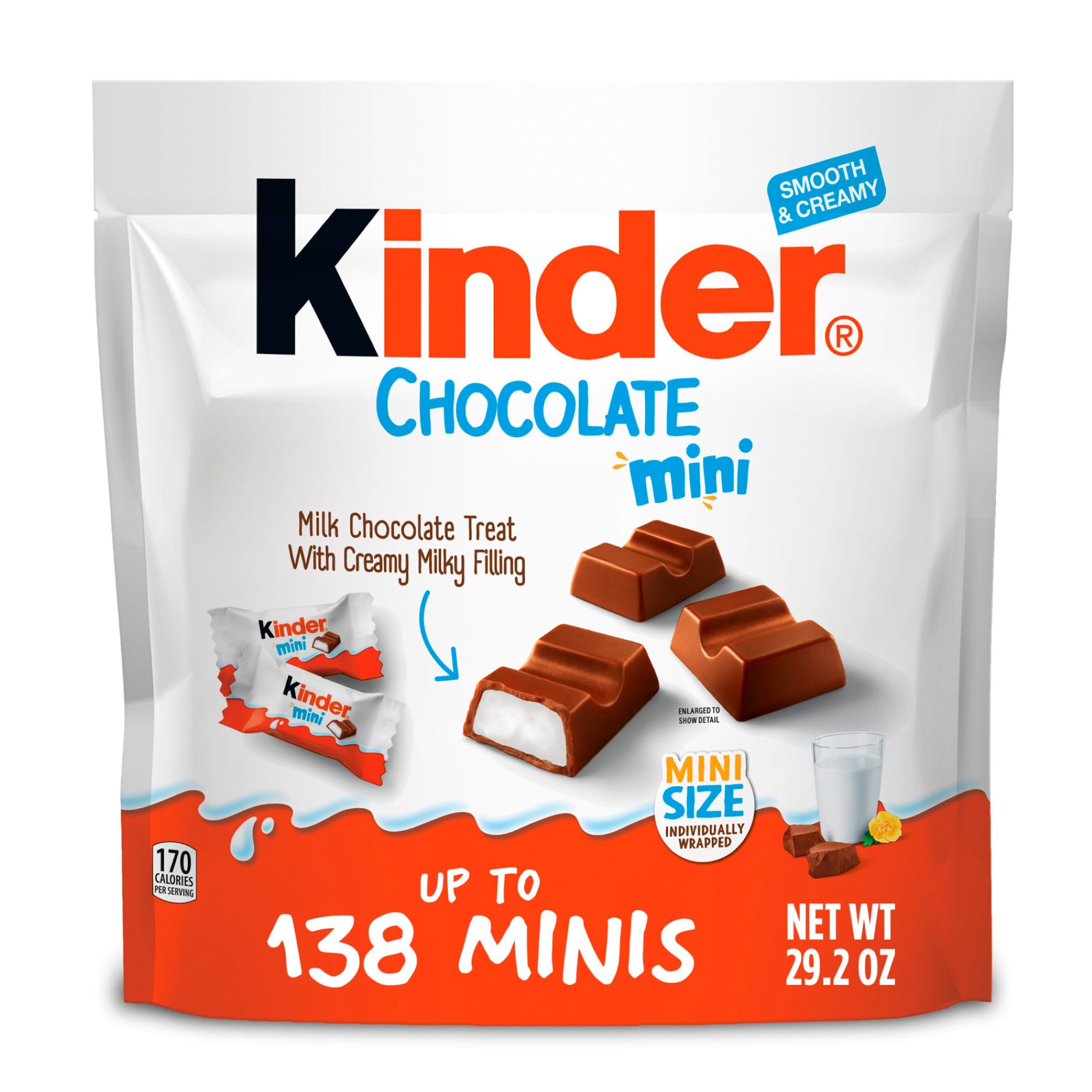 Kinder ChocolateMini, , 29.2 Oz Bulk Pack, Up To 138 Minis, Milk Chocolate Bar With Creamy Milky Filling, Individually Wrapped Holiday Candy