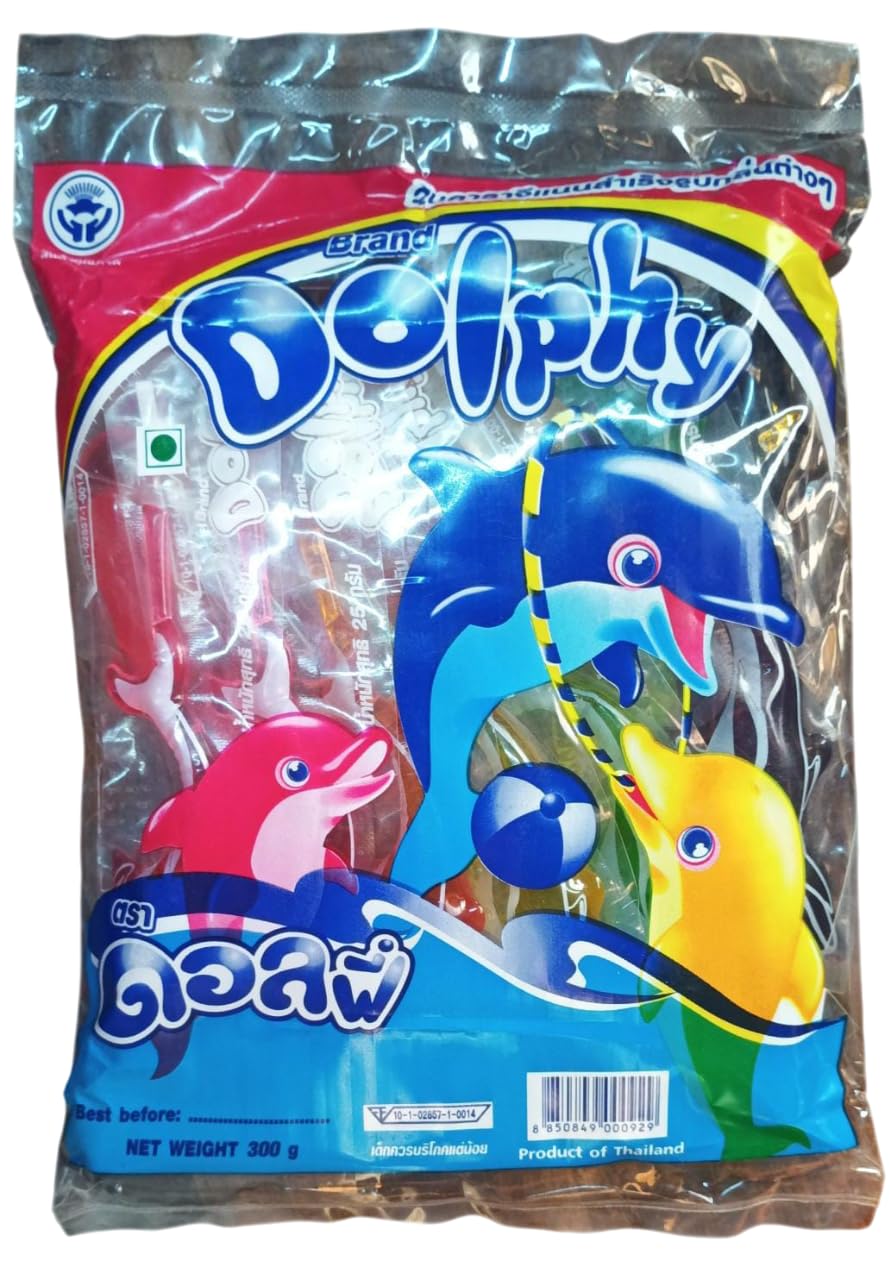 Dolphys Brand Jelly, Fruit Flavor and Assorted Colours, Net Weight 300 g (Thailand)