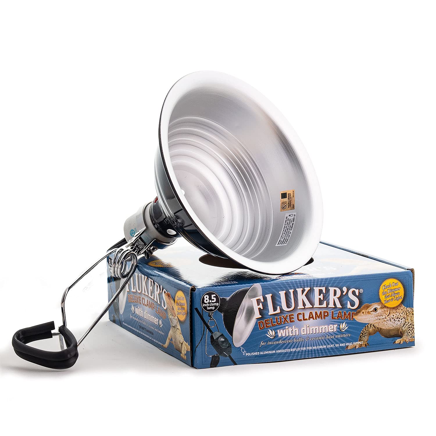 Fluker's Repta-Clamp Lamp, Heavy Duty Clamp Light For Reptile Tanks and Terrariums, UL/CUL Approved, Great for Reptile Basking, 150-Watt Maximum with Dimmable Switch, 8.5"