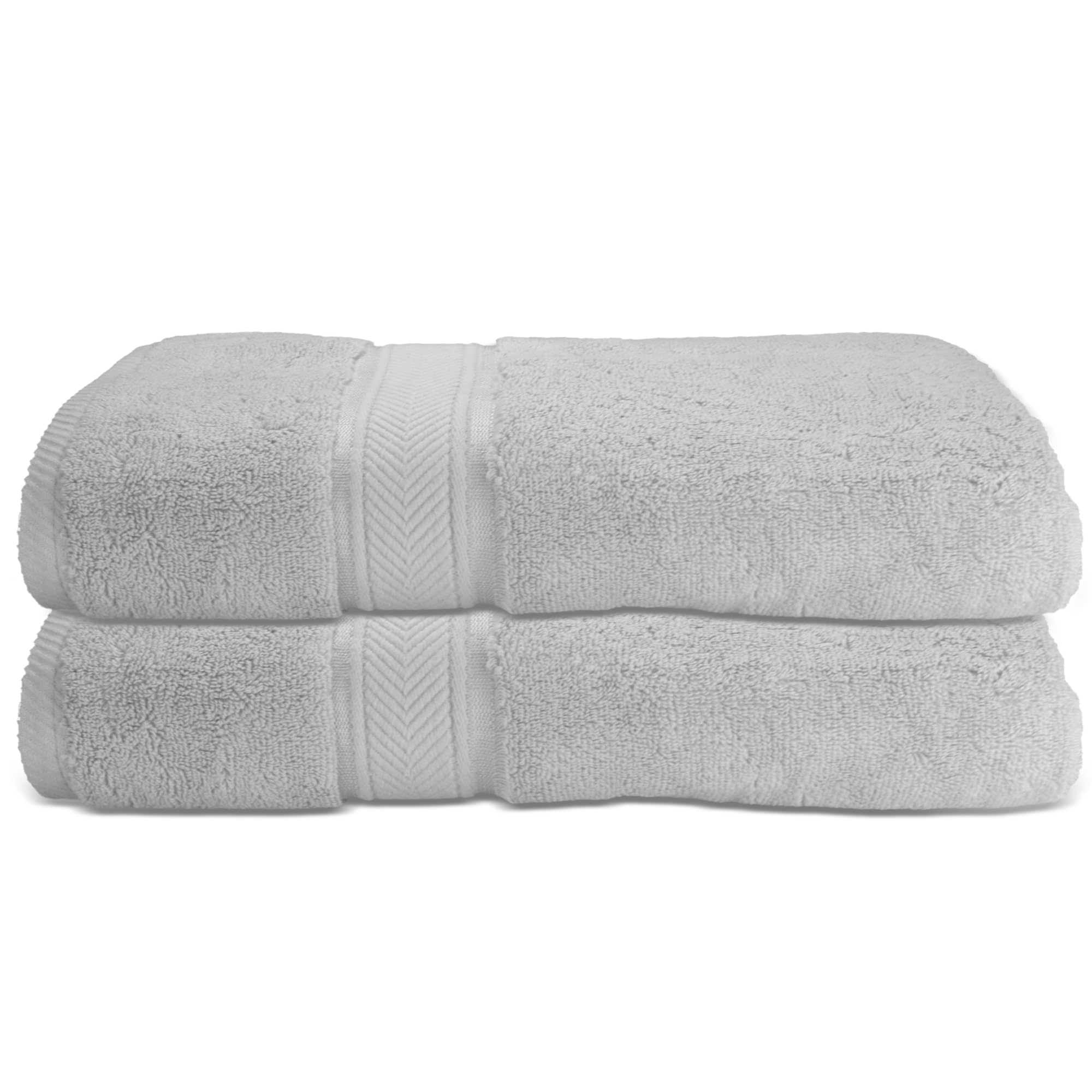 Hotel Linen Klub LUXURY PACK of 2 Hand Towels - 100% Cotton 650 GSM Terry Dobby Border Ring Spun - Super Soft,Quick Dry,Highly Absorbent Size: 40x70cm, Silver