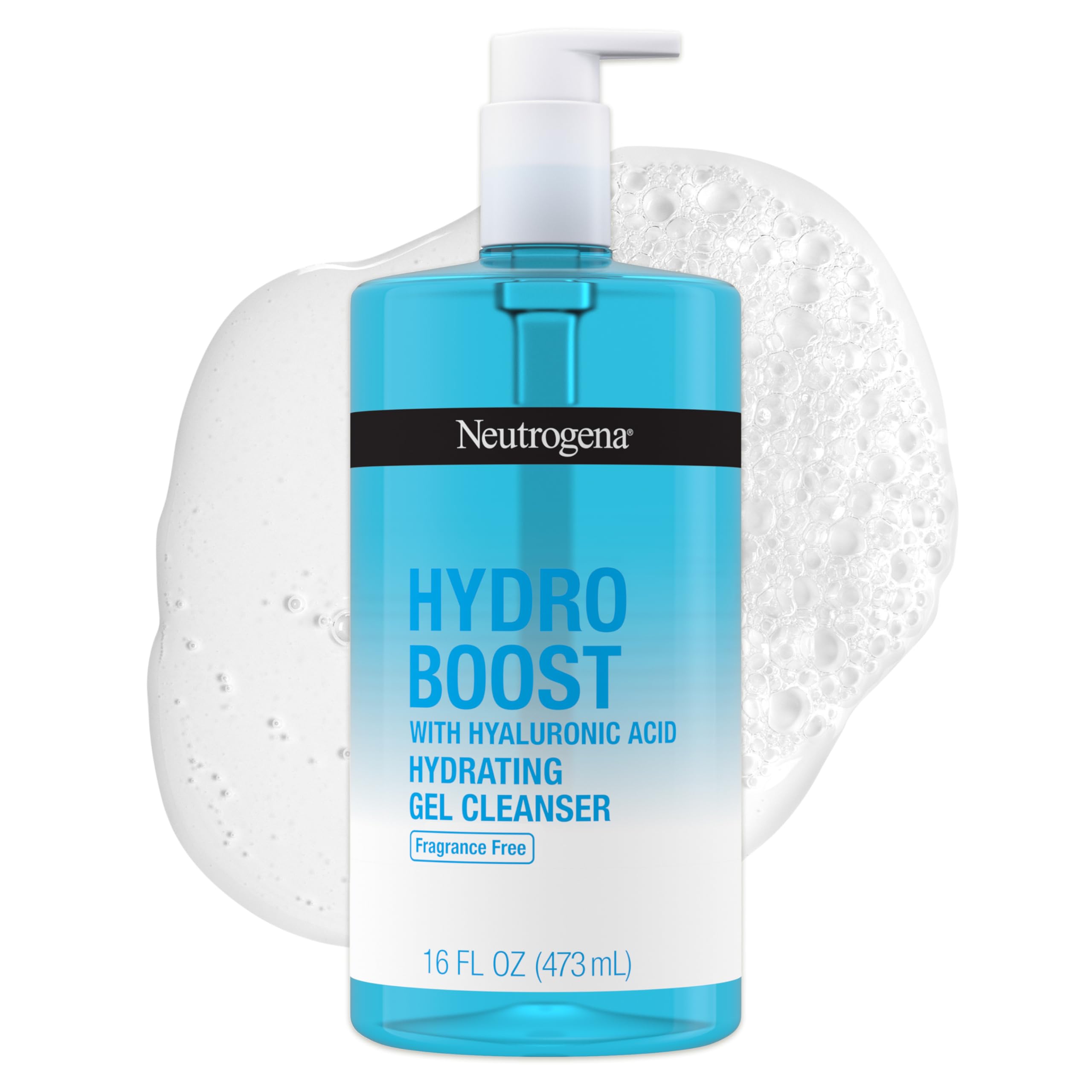 Neutrogena Hydro Boost Fragrance Free Hydrating Gel Facial Cleanser with Hyaluronic Acid, Daily Foaming Face Wash & Makeup Remover, Gentle Face Wash, Non-Comedogenic, 16 fl. oz