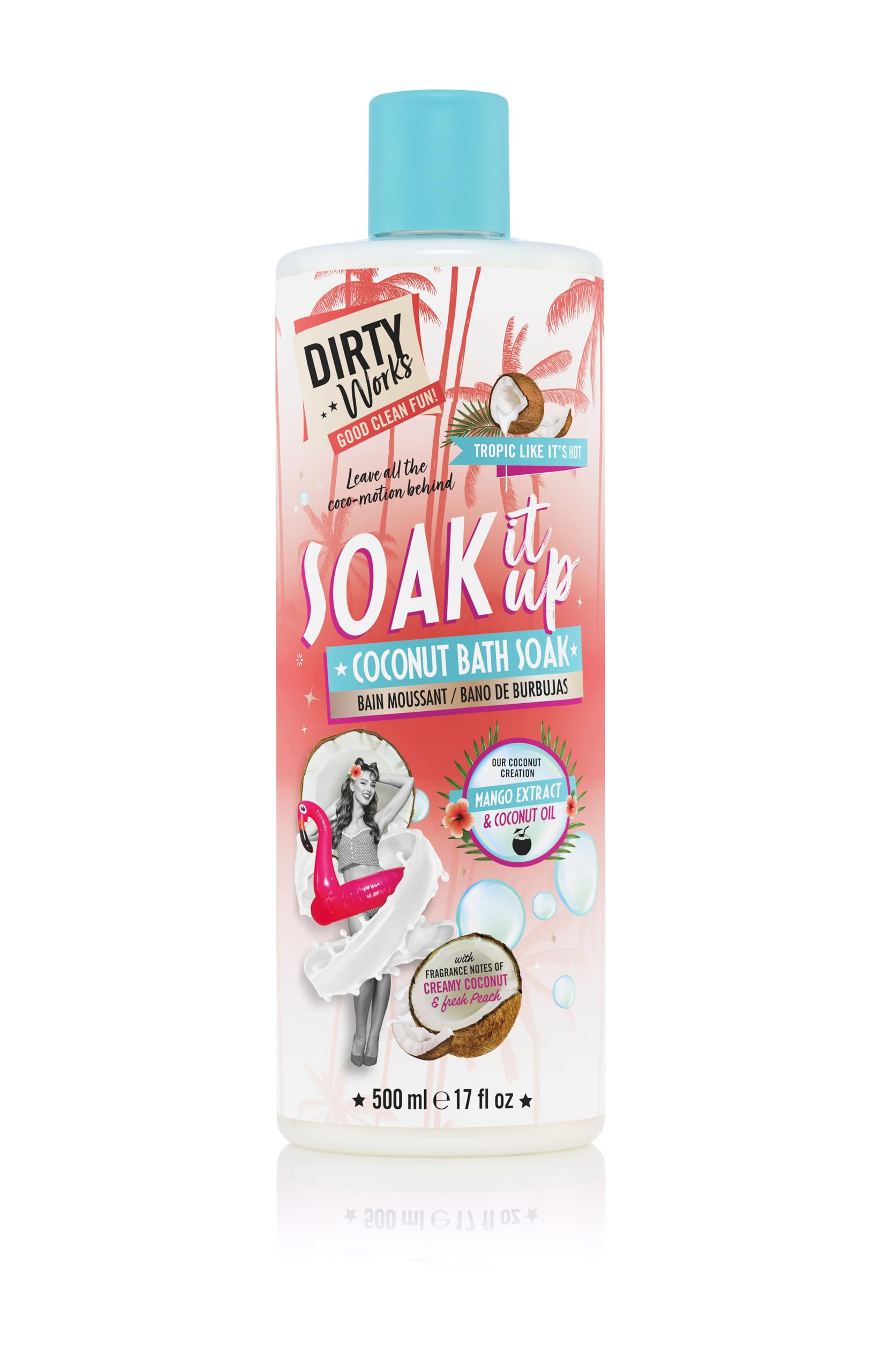 Dirty Works Soak It Up Coconut Bath Soak, 500ml, Hydrating Bubble Bath with Tropical Fruit & Hibiscus Extracts, Vegan Bath Milk for Relaxation & Soft Skin