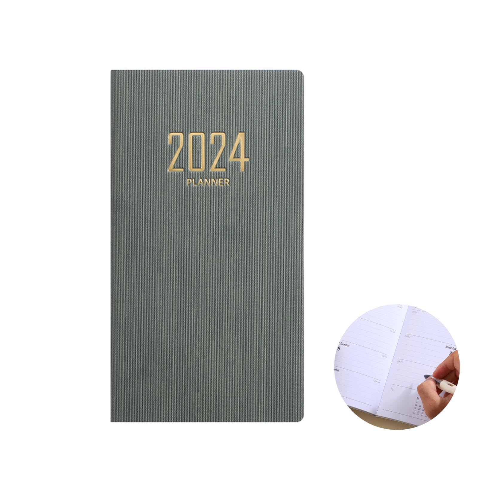 Hahhhha Pocket Diary 2024 Week to View A6, Slimline Daily Pocket Planner Diarywith PU Leather Cover, Soft Touch A6 Diary for School Office Home Use(Dark Green)