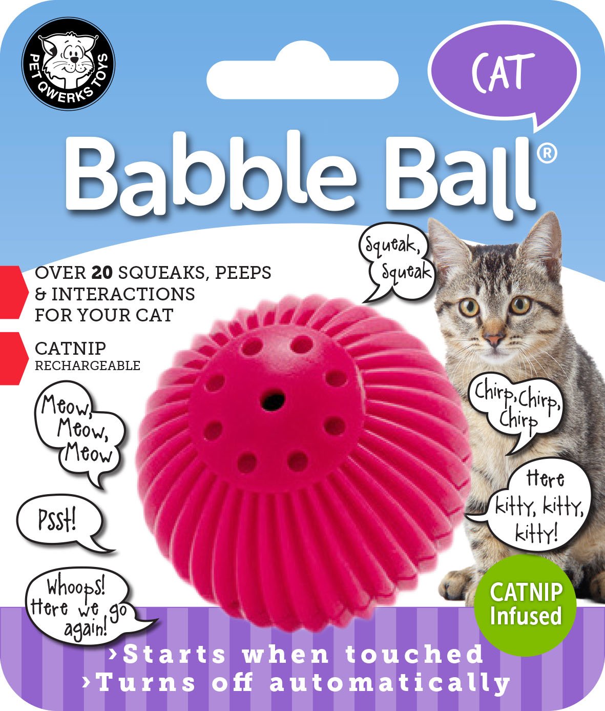 Pet QwerksCat Babble Ball with Catnip Infused, Interactive Cat Toy X-Small