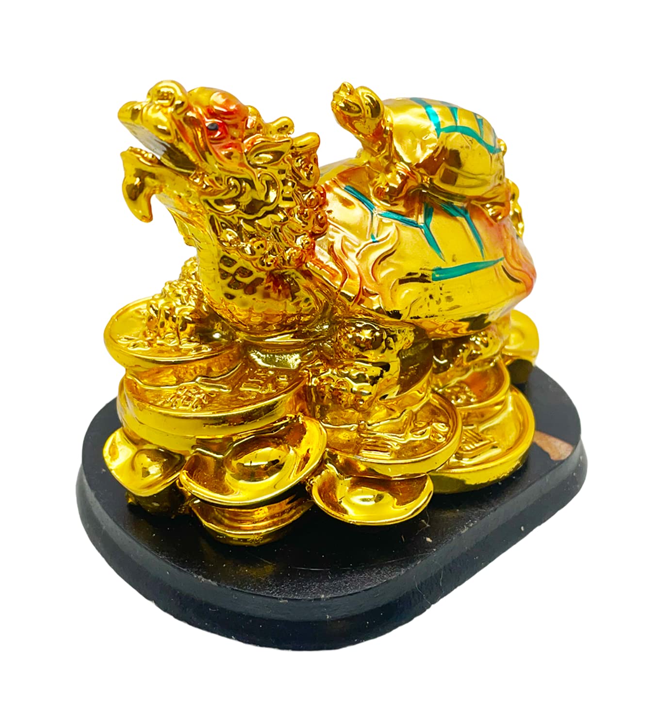 Natchcart Vastu Fengshui Golden Polyresin Set of 1 Wish Fulfilling Tortoise Turtle Family with Money Coins for Protection, Good Luck, Wealth and Longevity (FS-2599 Turtle)