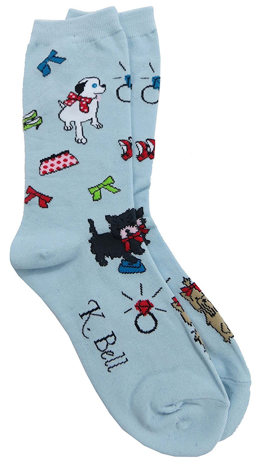 K. Bell Womens Purse Pup Crew Socks (Large, Blue)