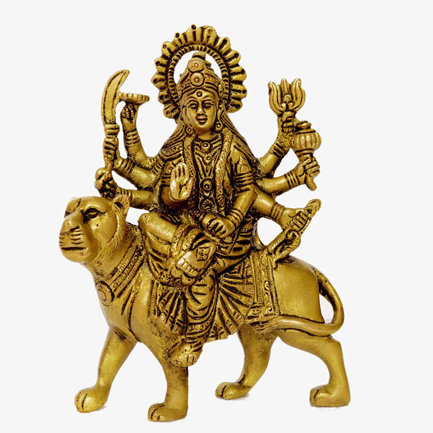 Aakrati Brass Durga Ji Metal Idol for Home, Yellow