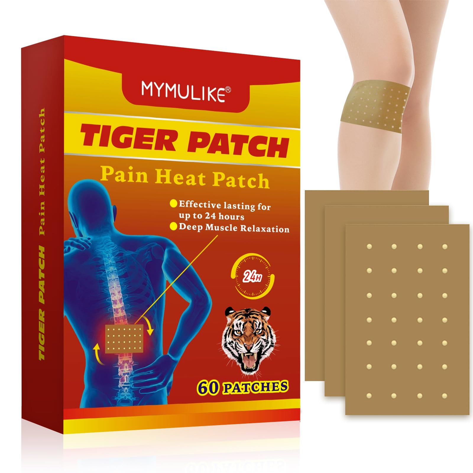 60 Count Tiger Patch, Pain Relief Patches, hot Patches for Neck and Shoulder, Pain Relief for Shoulder, hot Pain Patch for Knee, Lumbar Spine Knee Pain Relief Patches