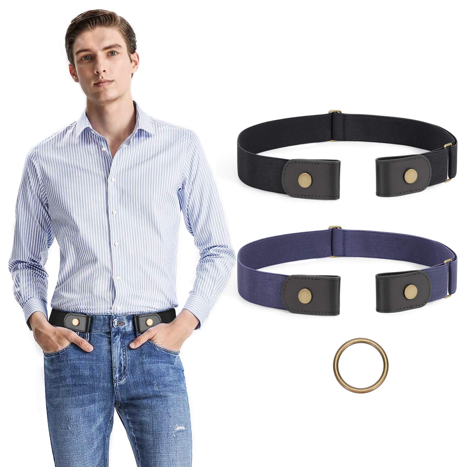 JASGOOD2 Pieces No Buckle Stretch No Show Belt for Men，Buckless Invisible Elastic Belt for Jeans Pants