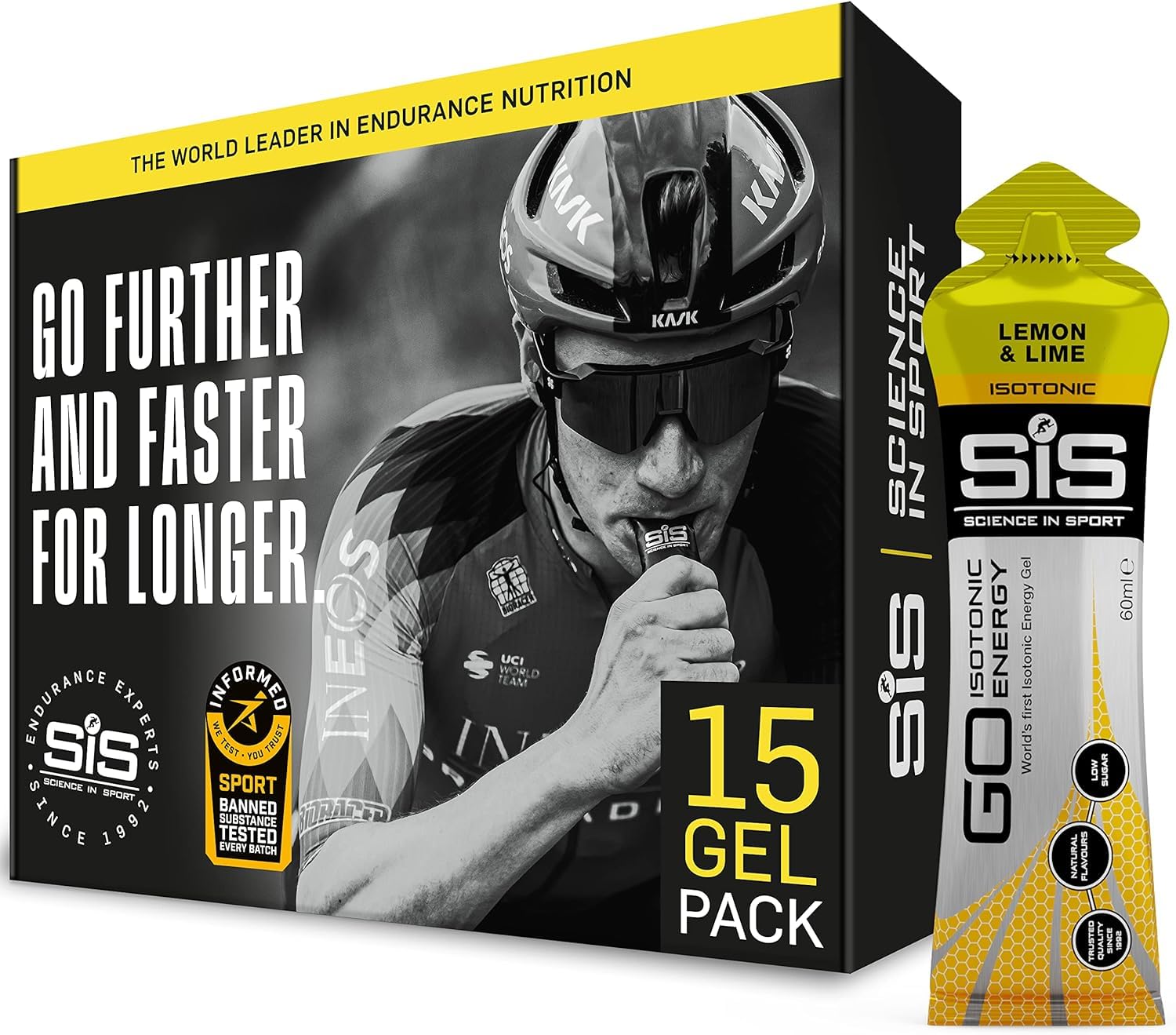 Science in Sport GO Isotonic Energy Gels, Running Gels with 22g Carbohydrates, Low Sugar, Lemon and Lime Flavour, 60ml Per Serving (15 Pack)