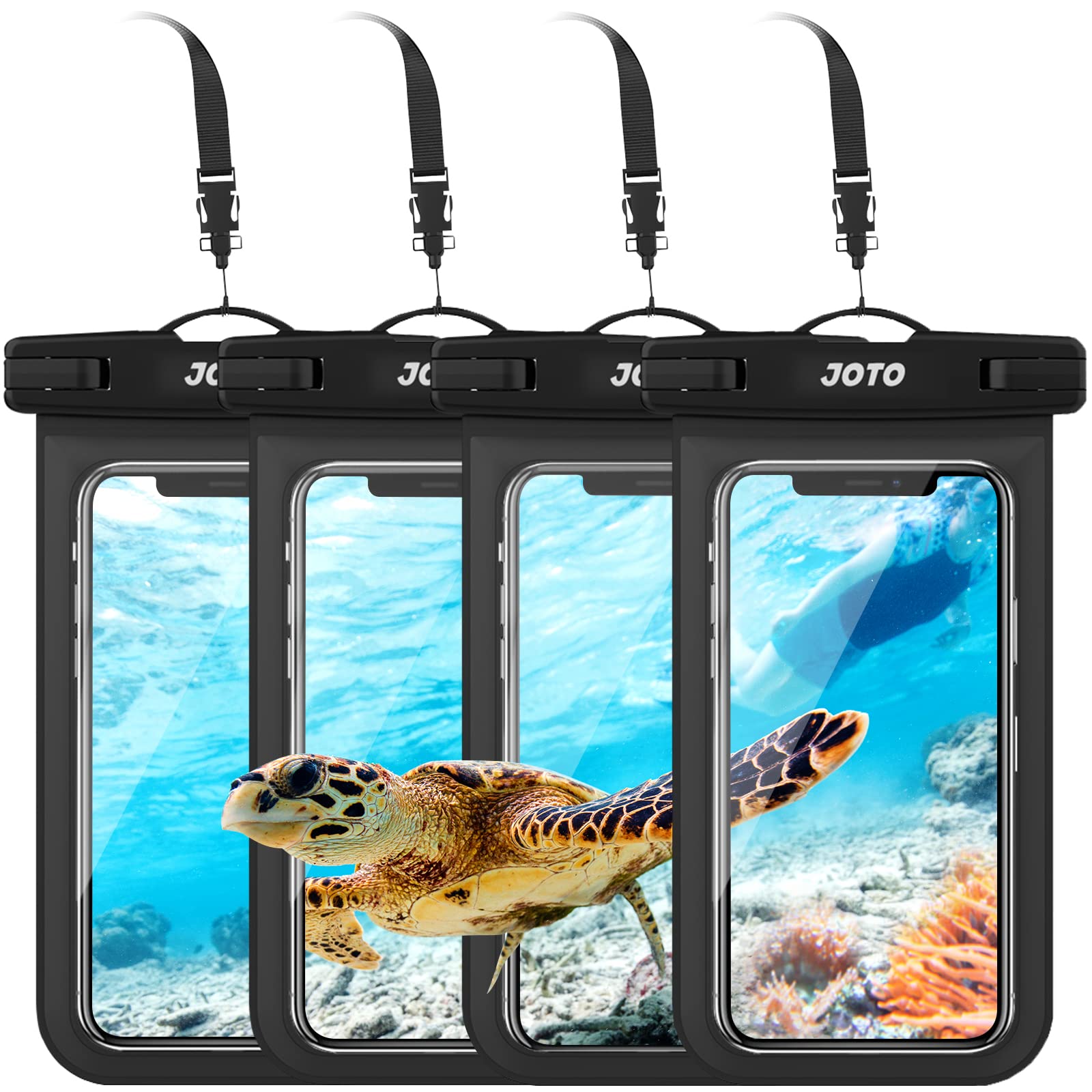 JOTOWaterproof Phone Pouch IPX8 Universal Waterproof Case Dry Bag Phone Protector for iPhone 15 14 13 12 11 Pro Max Plus XS XR X 8 Galaxy S23 S22 S21 S20 Pixel Up to 7" -4 Pack, Black