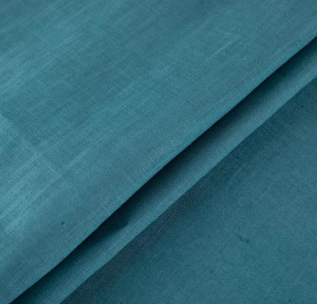 Nature 100% Pure Linen Fabric Cloth for Embroidery Garment, Craft by The Yard (Acid Blue)