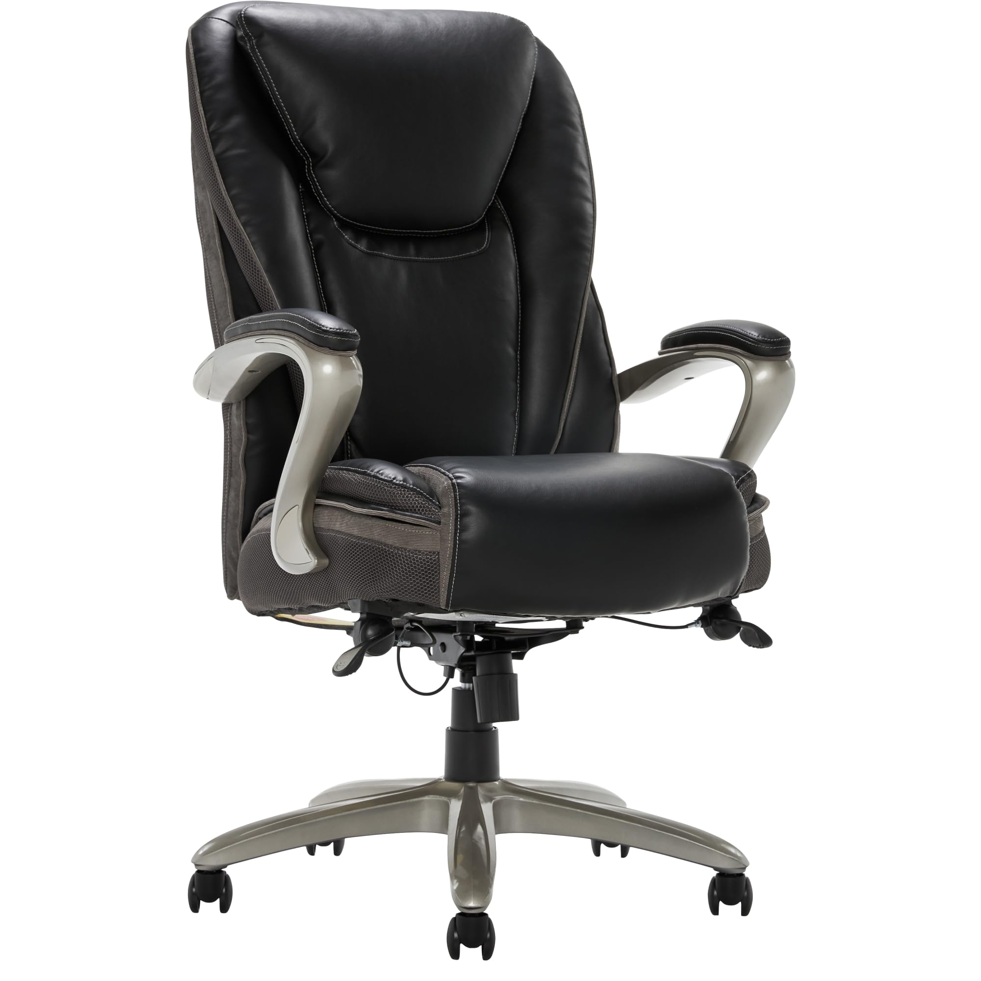 SertaSmart Layers™ Hensley Big & Tall Ergonomic Bonded Leather High-Back Office Chair, Black/Silver