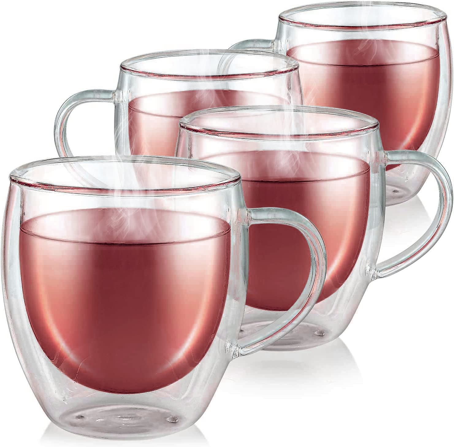 MAMATOONS Double Wall Insulated Glass Coffee Tea Cups Water Juice Cocktails Cups Tea Coffee Mugs 250ml Pack of 4