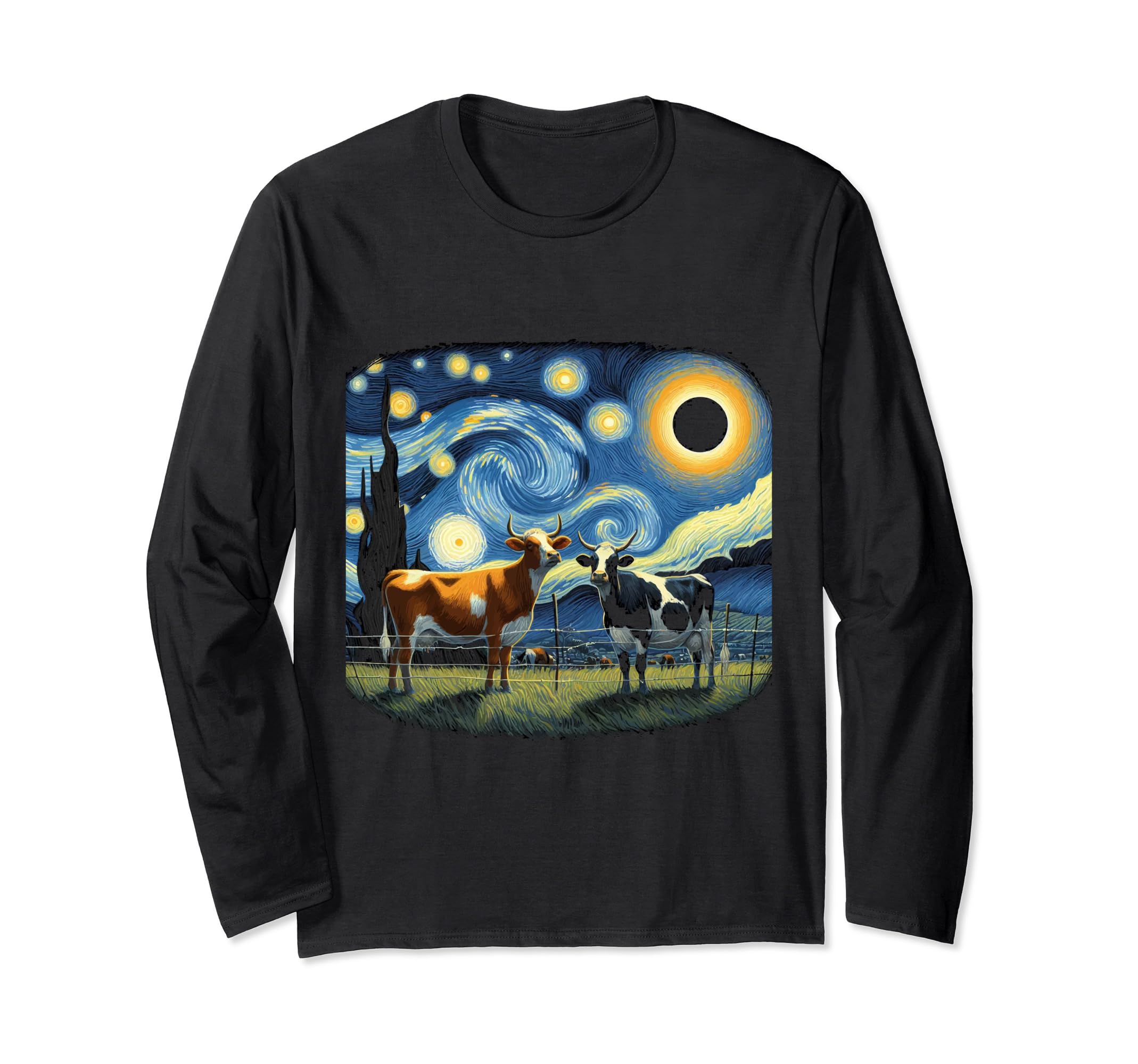 Cow Looking at Eclipse Cool Artistic Total Solar Eclipse Long Sleeve T-Shirt