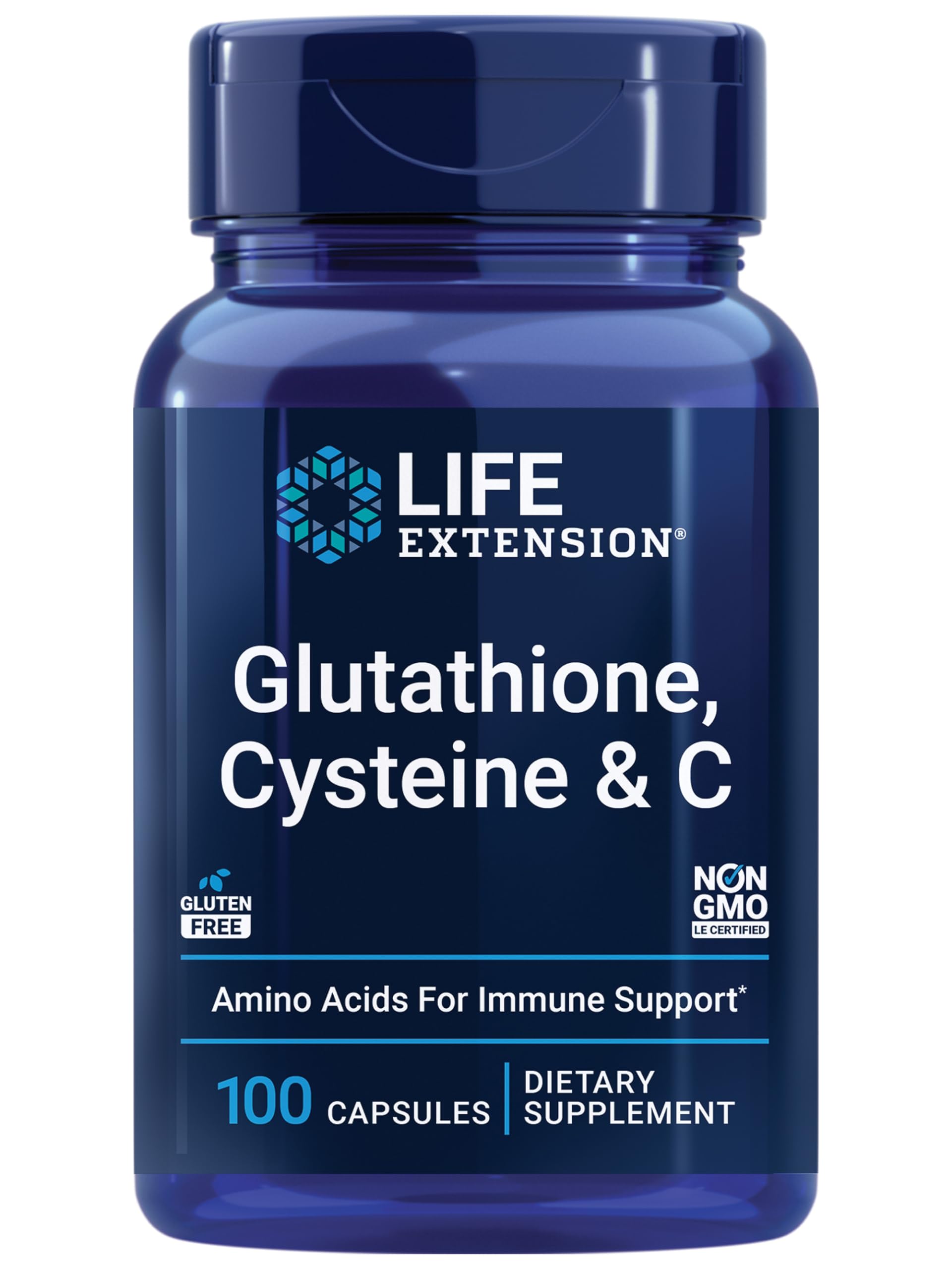 Life Extension Glutathione Cysteine & C Antioxidant with Vitamin C Amino Acids & L-Cysteine For Immune & Liver Support Detox & Skin Whitening Dark Spots Anti-Aging Gluten Free & Non-GMO, 100 Capsules