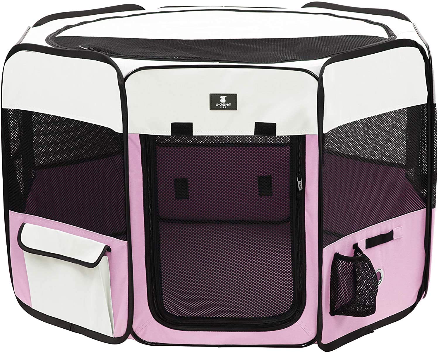 X-ZONE PET Portable Foldable Pet Dog Cat Playpen Crates Kennel/Premium 600D Oxford Cloth,Removable Zipper Top, Indoor and Outdoor Use Medium Pink