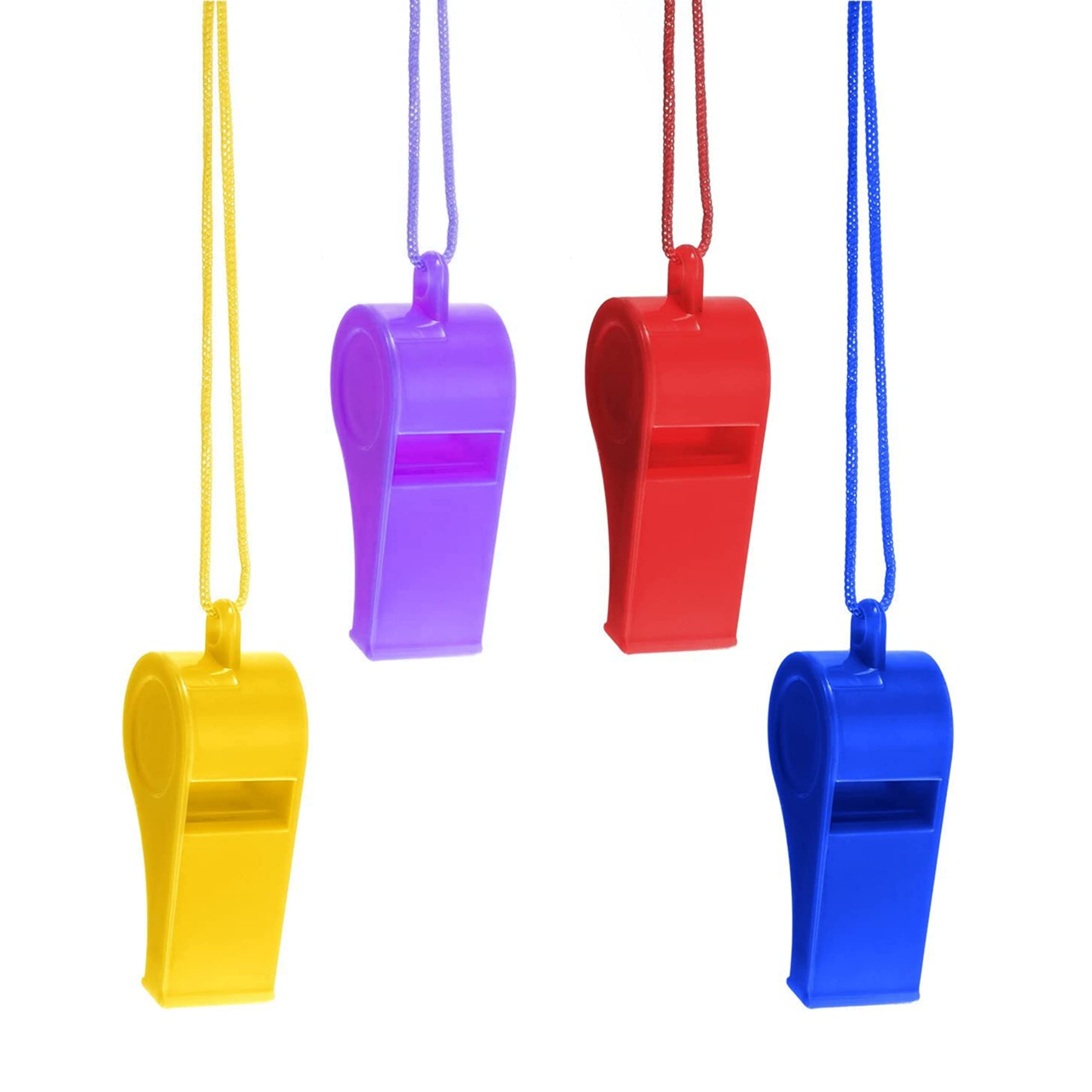 4pc Whistles For Kids, Referee Whistle Multipack - Plastic Children Whistles Great for Sports, Fun Party Events, School & Home - Dog Whistle With Neck Cord - Party Favours Whistles Assorted Color