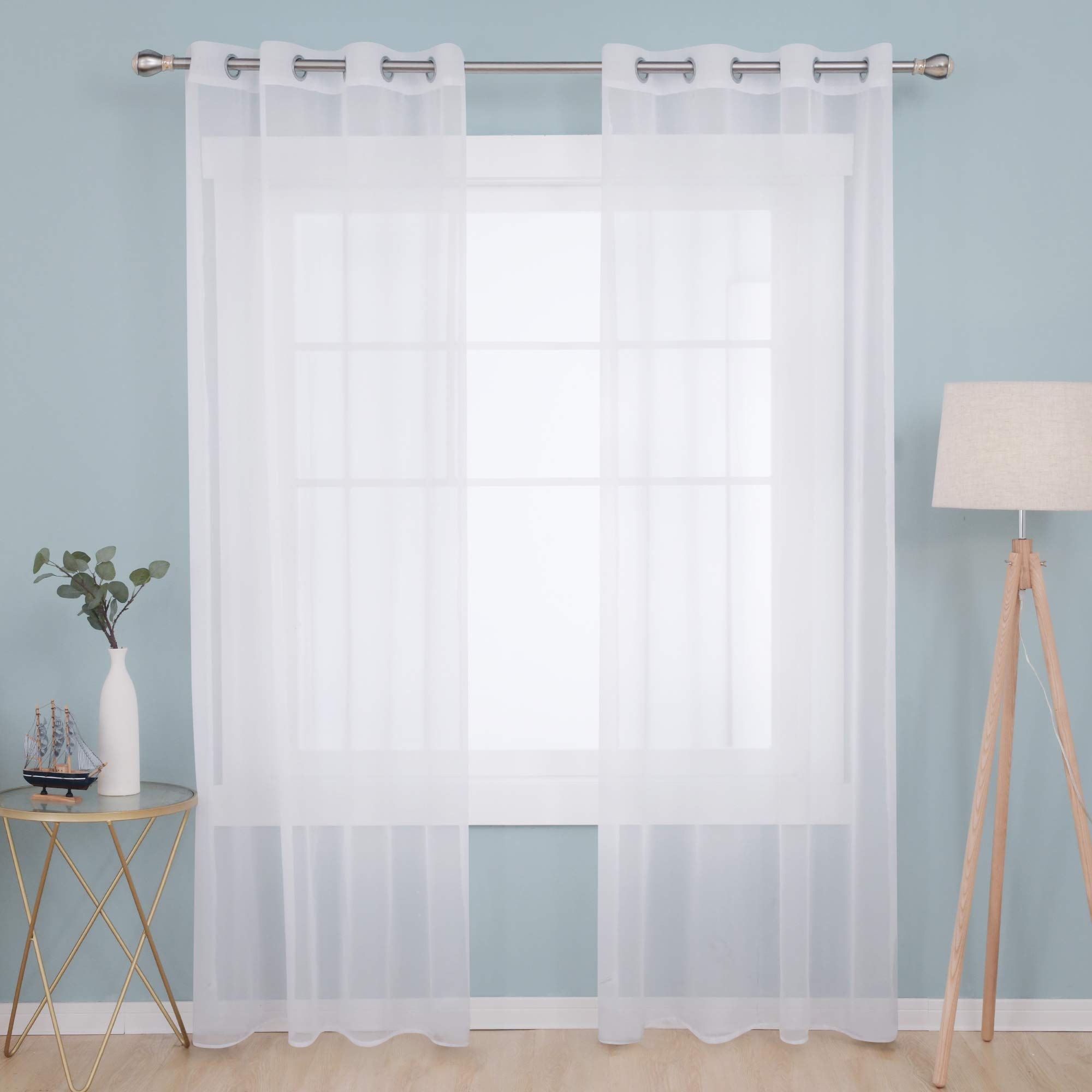 Deconovo Home Decorations Semi Transparent Curtain Voile Panels Back Eyelet Curtains Voile Sheer Curtains for Window 55 x 94 Inch White Two Panels