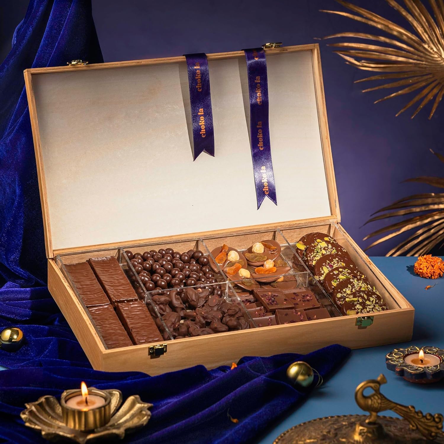 Chokola Treasure Chocolate Gift Pack | Assorted French Chocolates in a Premium Wooden Box | Experience Luxury of Gifting - 610g