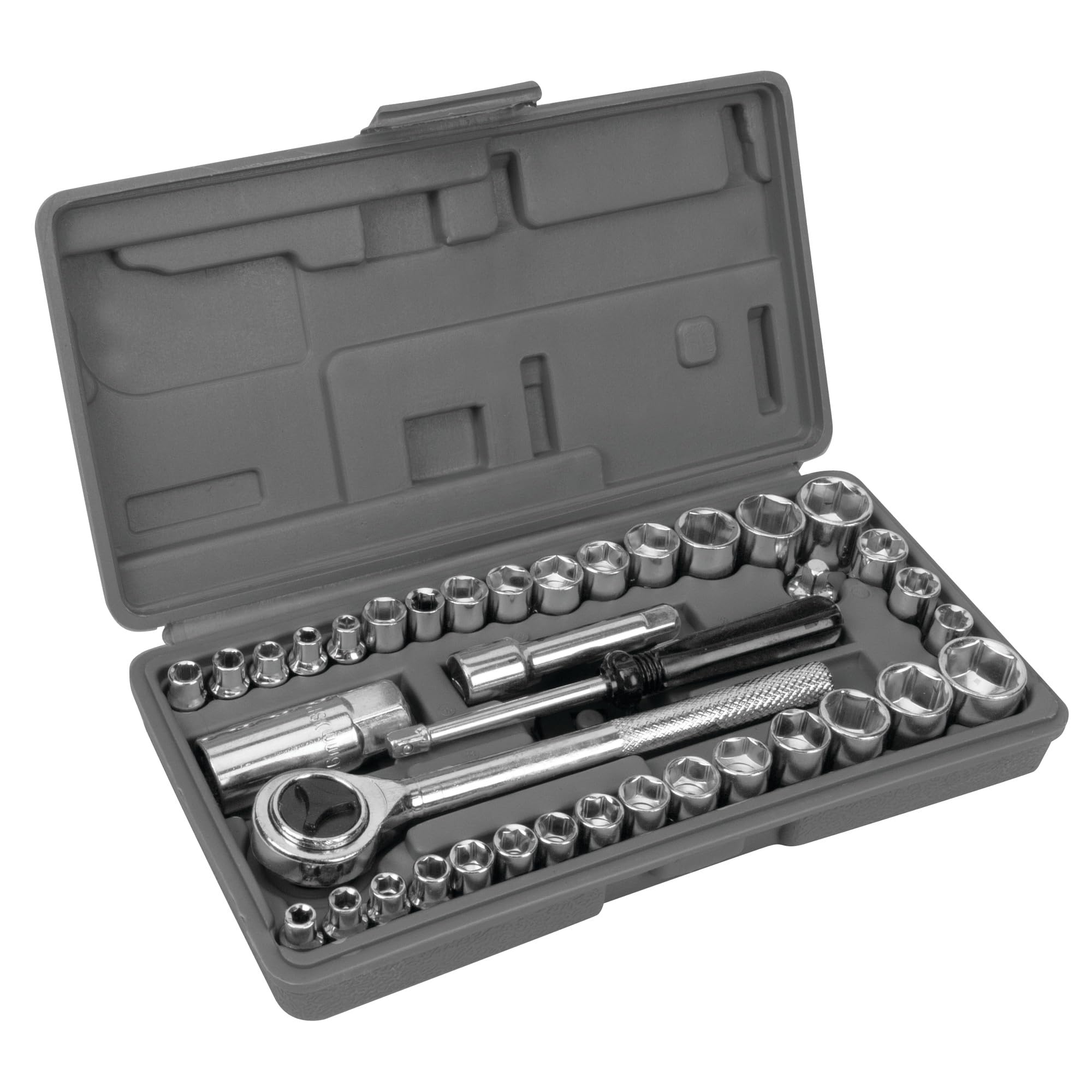 PERFORMANCE TOOL W1173 Sae/Metric 40-Piece Socket Set (1/4" & 3/8" Drive), Silver