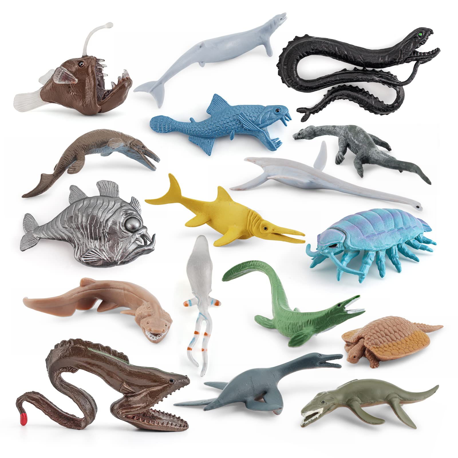 17PCS Mini Incredible Prehistoric Sea Creatures Toys for Kids Deep Ocean Animals Figures Marine Animal Toys 2-4 Inch Cake Topper Educational School Project for Kids Toddlers