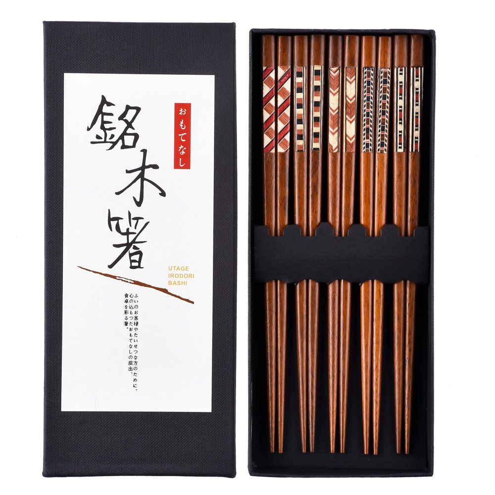 Antner Handmade Japanese Chopsticks Reusable Natural Wooden Chopstick with Box, 5 Pairs Gift Set