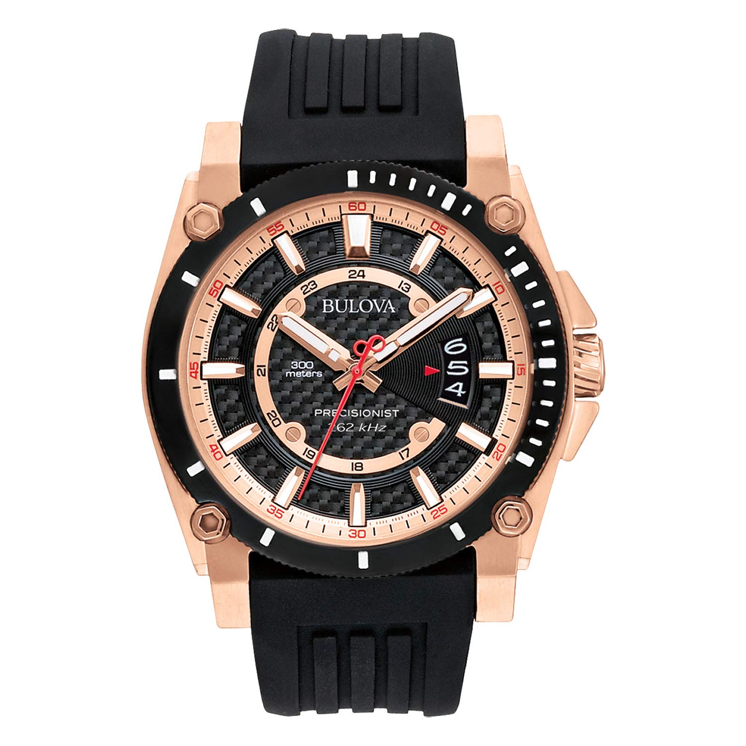 Bulova Men's Icon Precisionist 3-Hand Calendar Rose Gold Stainless Steel Watch with Black Polyurethane Strap, 47mm Style: 98B152