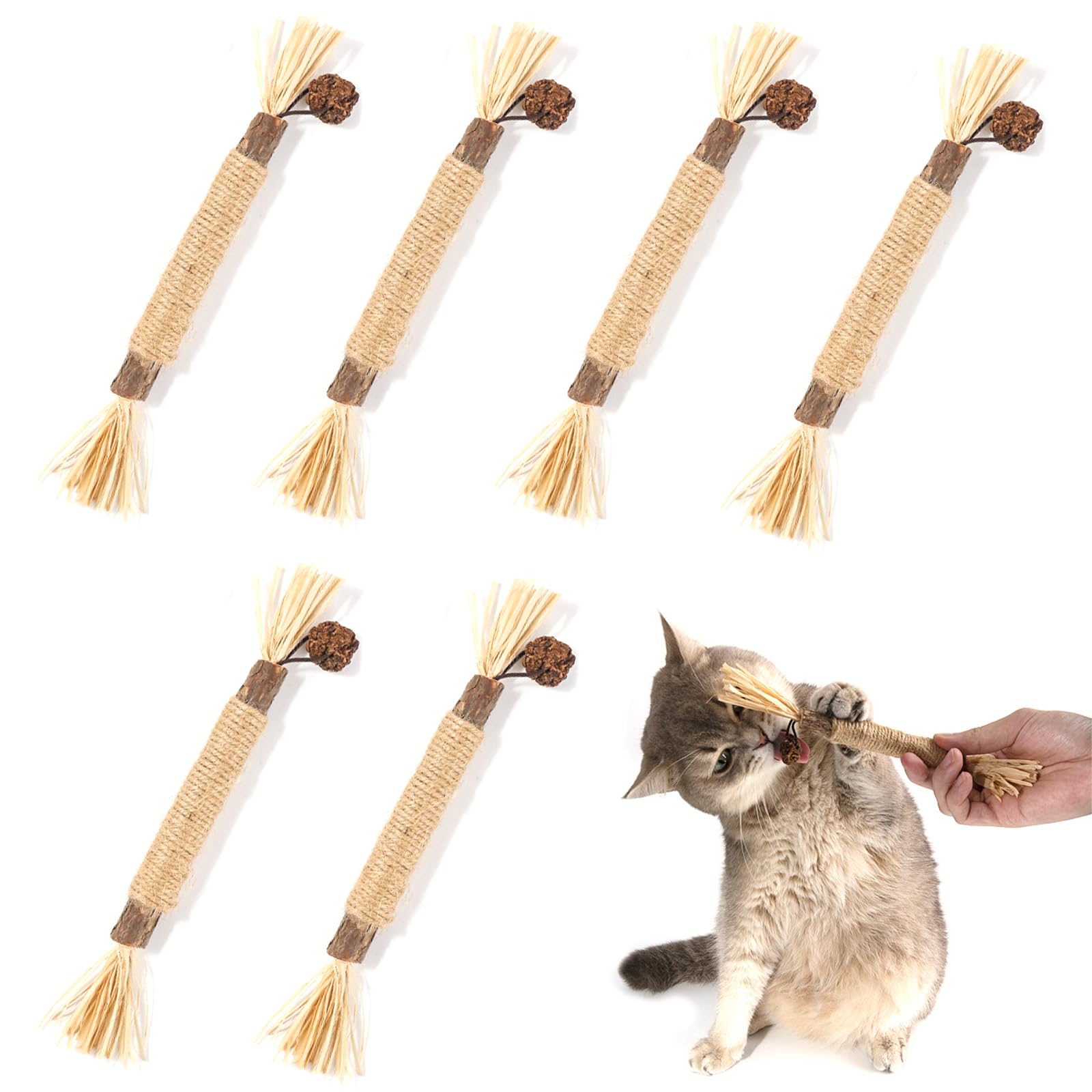 6 Pack Silvervine Cat Chew Toys, Natural Silvervine Sticks for Indoor Cats, Interactive Cats Dental Toy for Teeth Cleaning, Treat Catnip Toy for Kitten