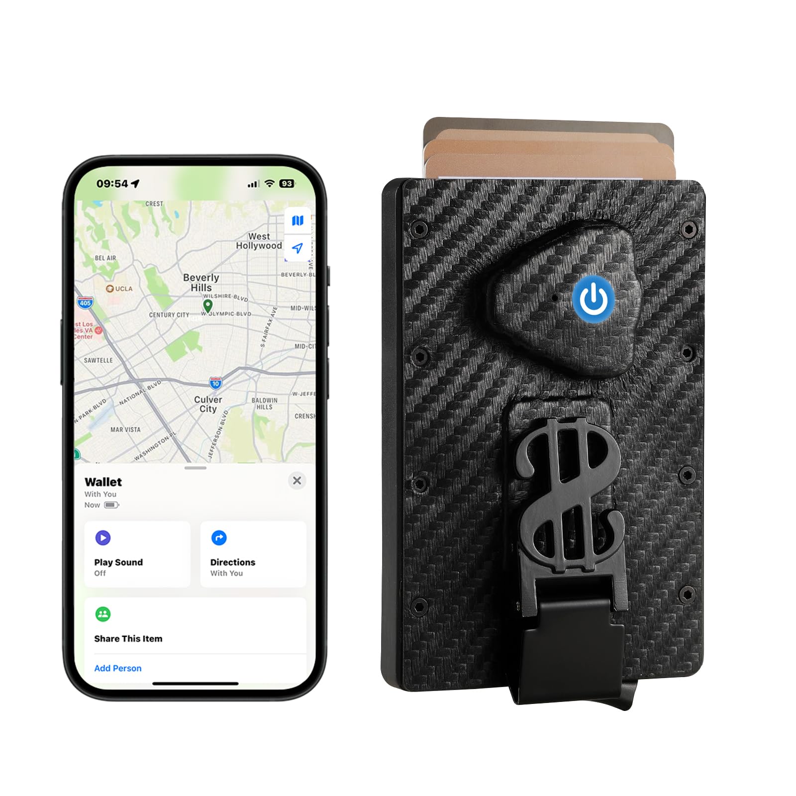 Smart Wallet for Men with Tracker, Works with Apple Find My(iOS), Anti-Lost Leather Money Clip Smart Wallet and Minimalist Slim Pop Up Cash Strap (Carbon Black)