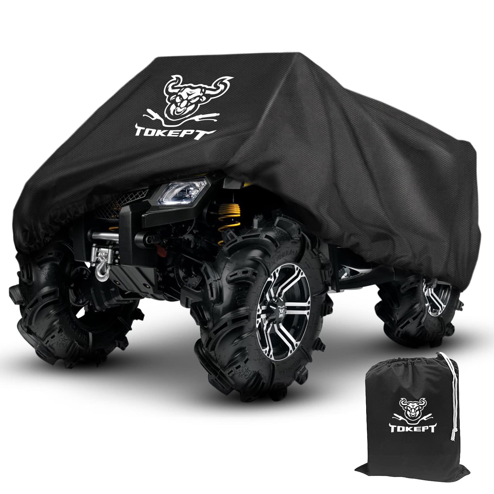 Tokept ATV Cover, Heavy Duty Black Waterproof Oxford Fabric Protective 4 Wheeler Quad Cover for 78" Kawasaki Honda Polaris Yamaha (78''L x 37''W x 42''H)