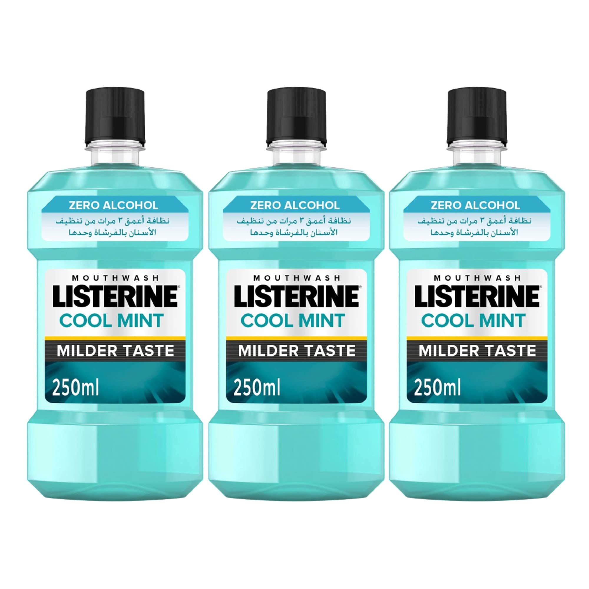 ListerineCool Mint Milder Taste Zero Alcohol Mouthwash (250ml)- Pack of 3