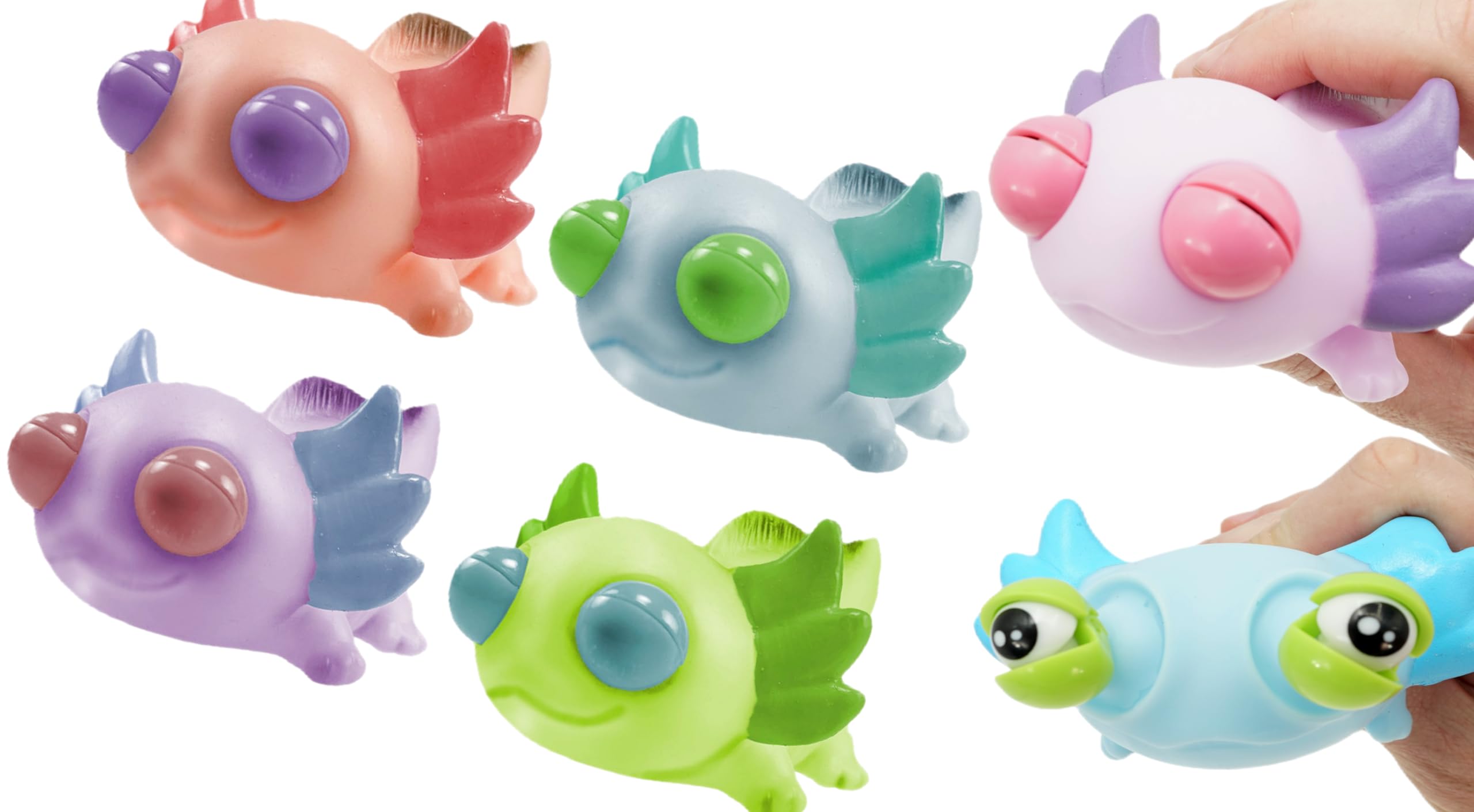 JA-RU Squeezy Pop-Eyes Axolotl Toy (4 Unit Assorted) Ugly Cute Squishy Animal Kids Toys for Boys and Girls. Smush Fidget Silly Stress Relief Axolotls Sensory Figure. 4747-4s