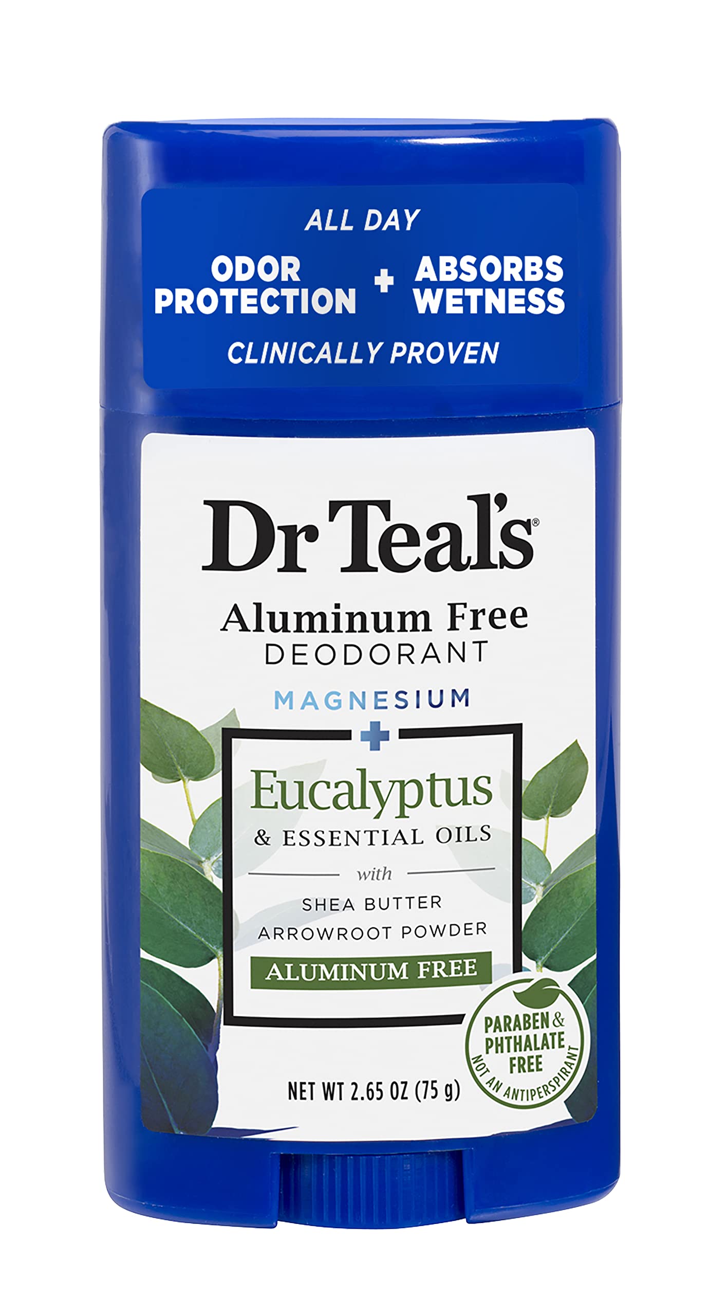 Dr Teal's Aluminum Free Deodorant Stick For Unisex Eucalyptus & Essential Oils, 75g | Paraben & Phthalate Free Roll On for for Odour Protection & Absorbs Wetness