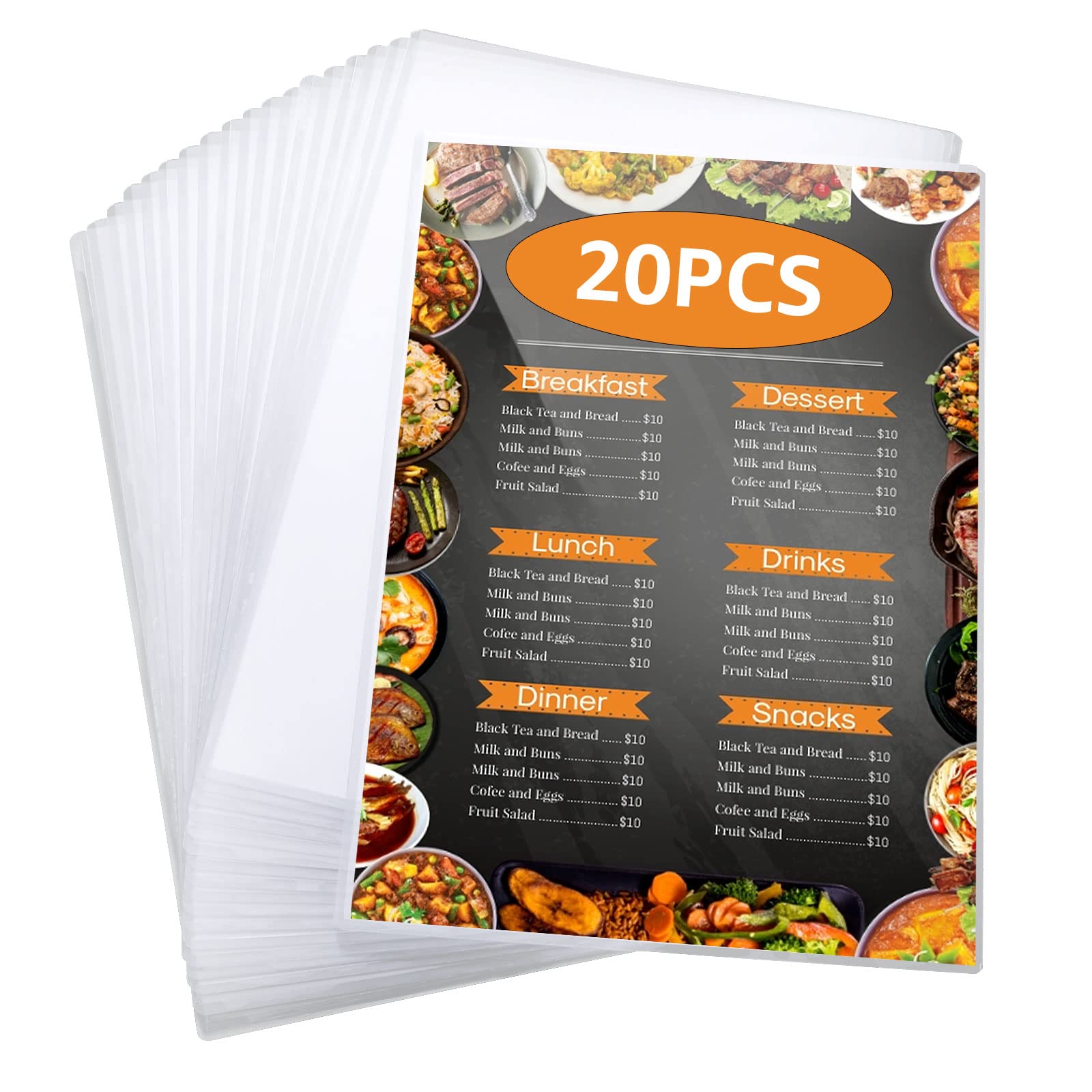 20 Pack Menu Covers 8.5 x 11 Inch, 2 View Restaurant Menu Covers, Clear Menu Sleeves, Menu Holder, Top-Loading, A4 Size Menu Cover for Restaurants, Bars, Cafes, Food & Drink