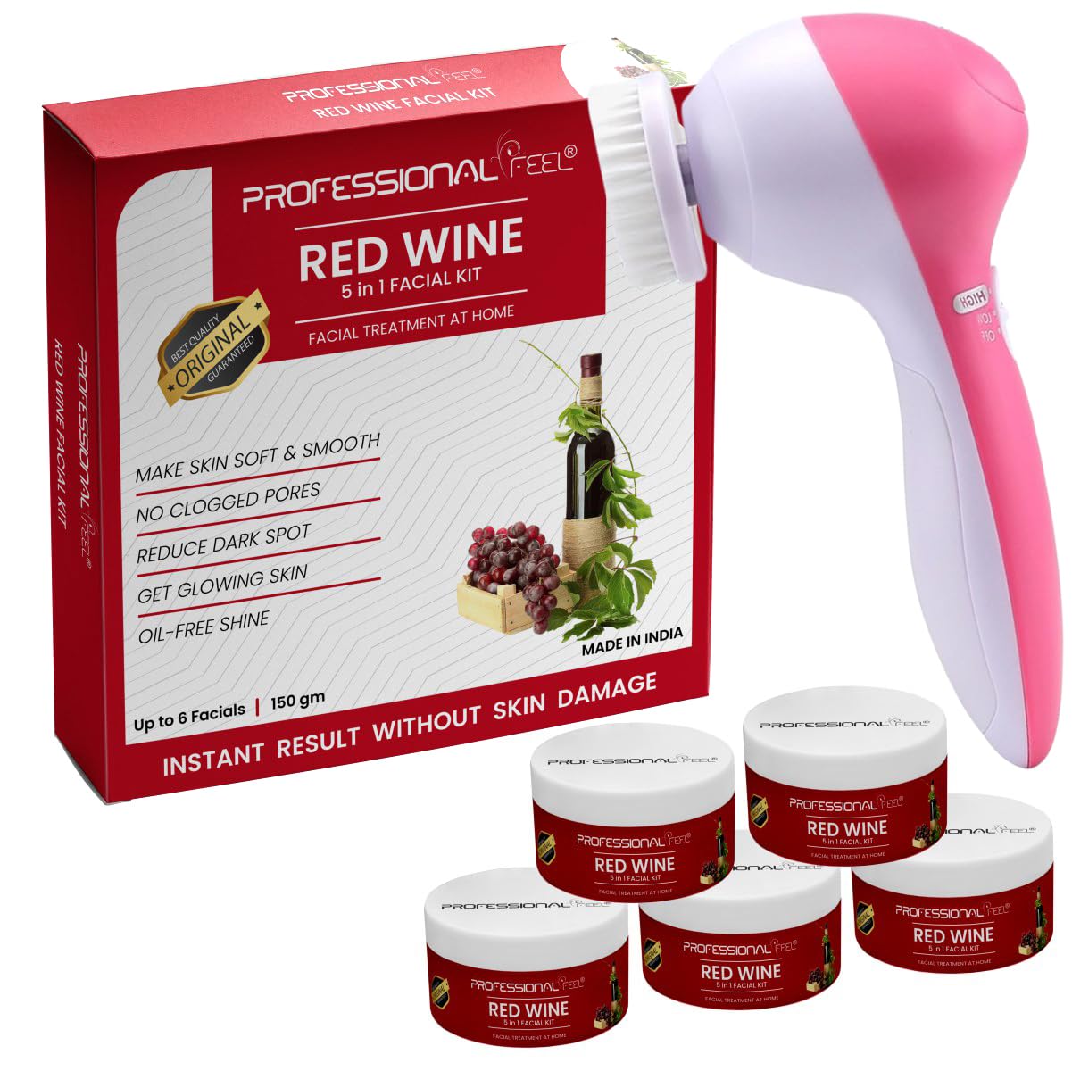 PROFESSIONAL FEELRed Wine Facia Kit With 5 in 1 Face Massager For Facial ( 150 G)