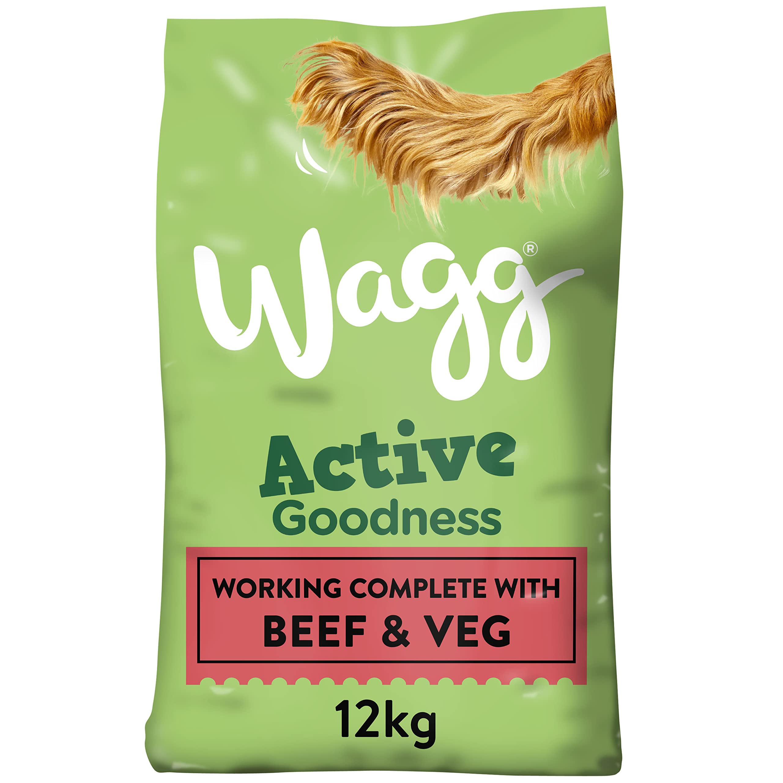 Wagg Active Goodness Complete Dry Adult Dog Food Beef & Veg 12kg - For All Active Working Dog Breeds