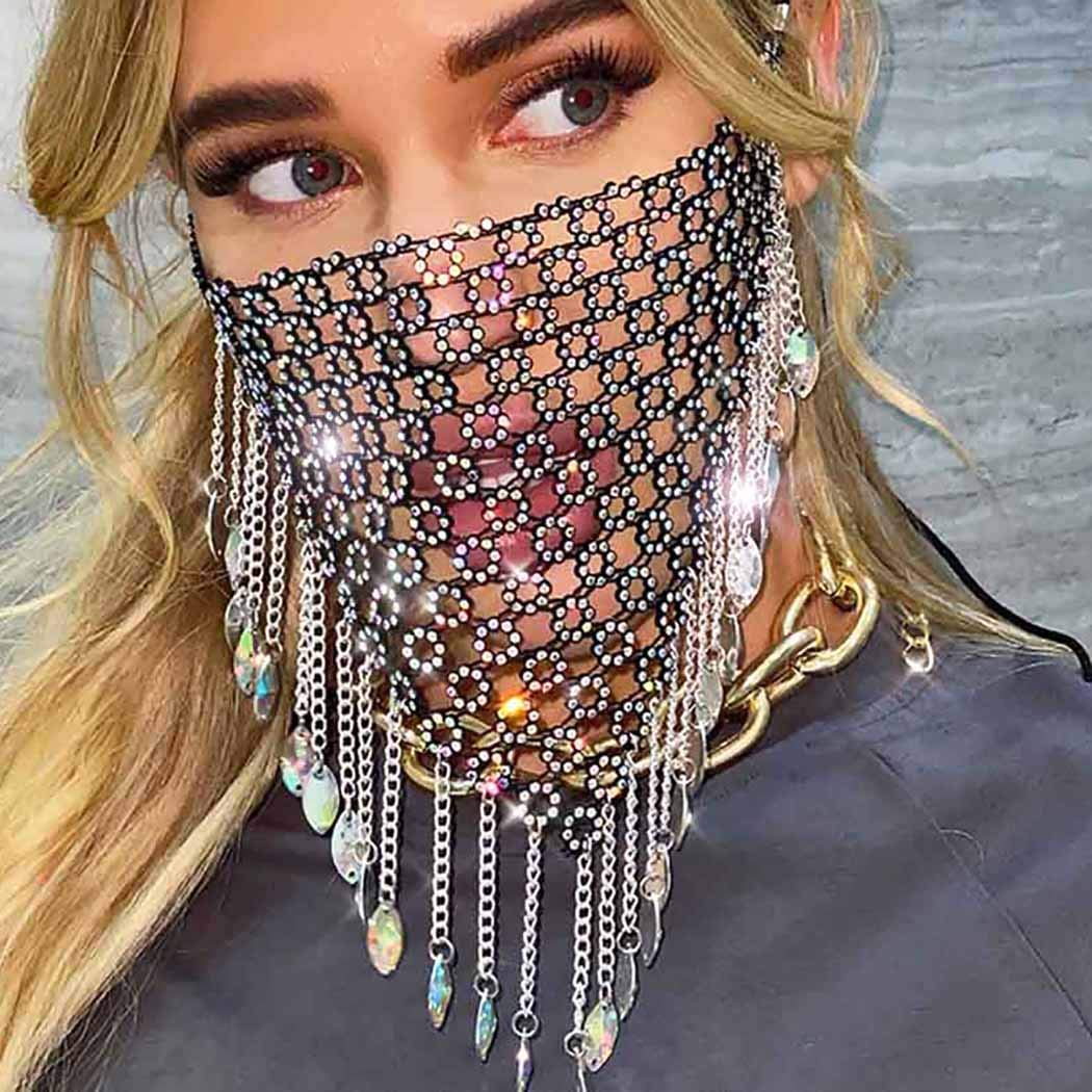 Woeoe Sparkly Rhinestone Mesh Masks Black Crystal Tassel Masquerade Mask Ball Party Nightclub Halloween Jewelry for Women and Girls