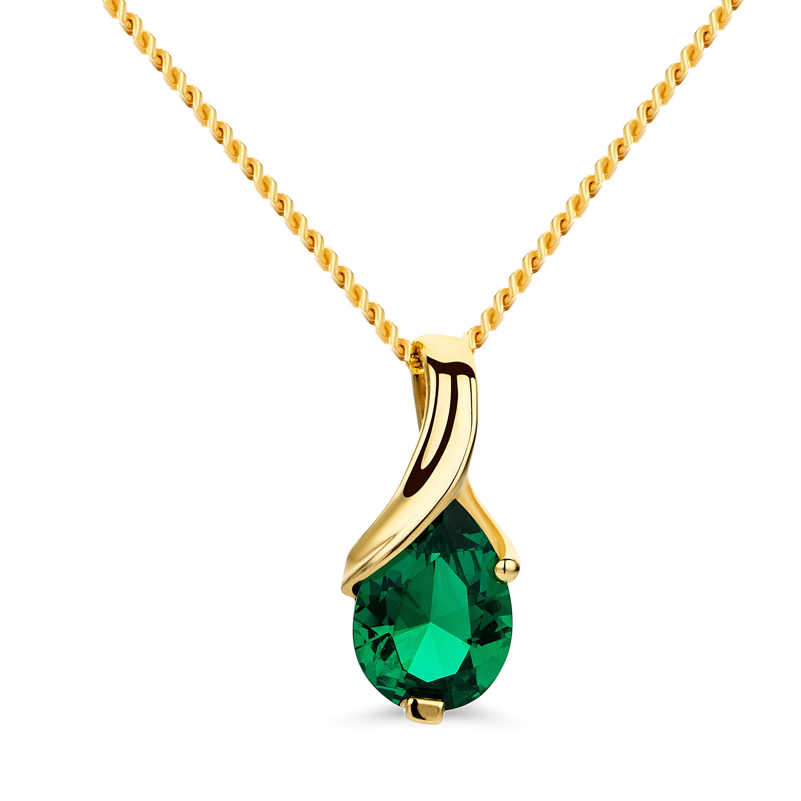 14 Carat (585) Gold Jewellery Women's Necklace Made of Yellow Gold with Teardrop Pendant Gemstone Birthstone Sapphire / Ruby / Emerald Chain 14 Carat (585) Gold