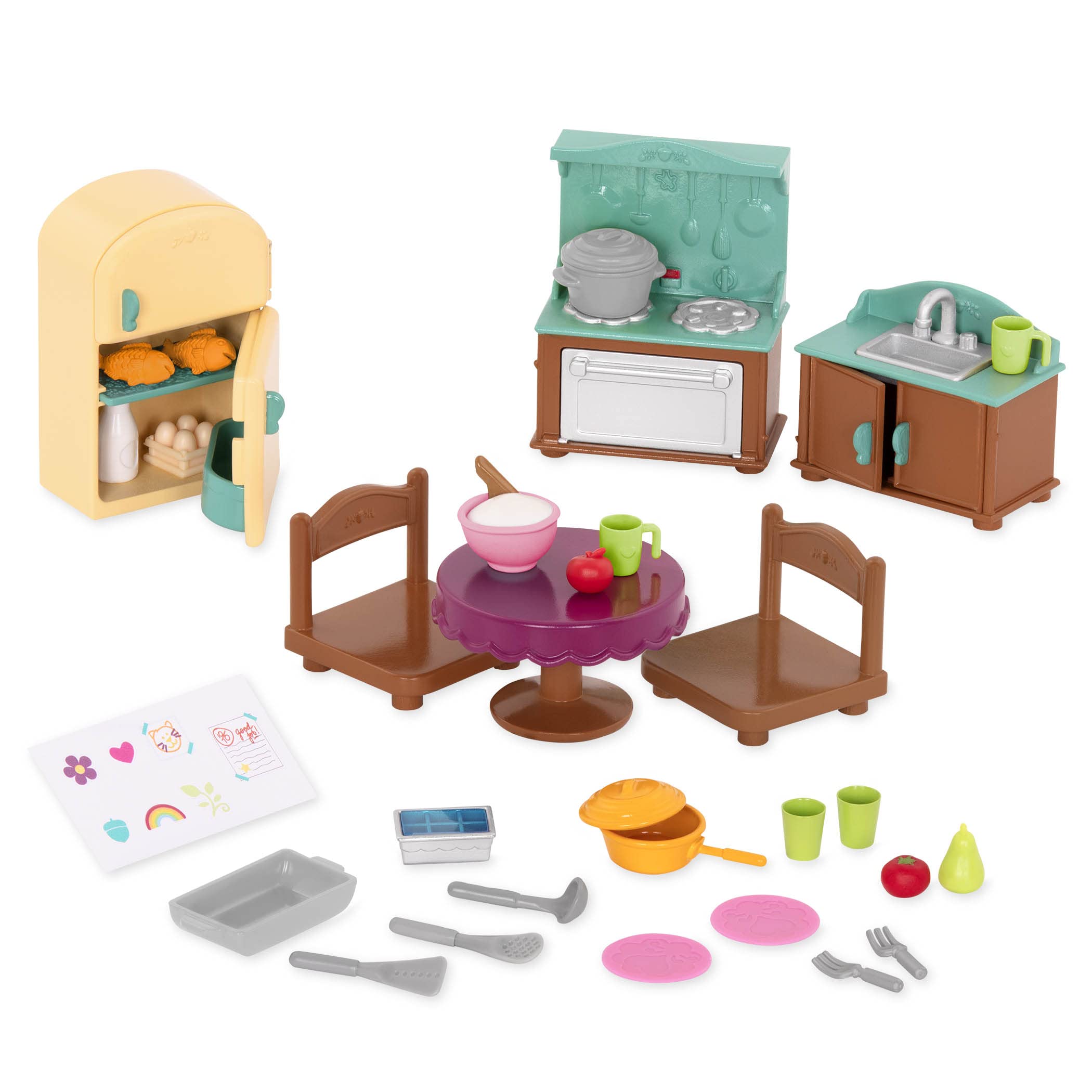 Li'l WoodzeezWZ6709Z Pl Li’l Woodzeez – Country 30pc Set with Furniture, Food, and Kitchen Accessories – Miniature Toys and Playsets for Kids Age 3+, Multicolor, S