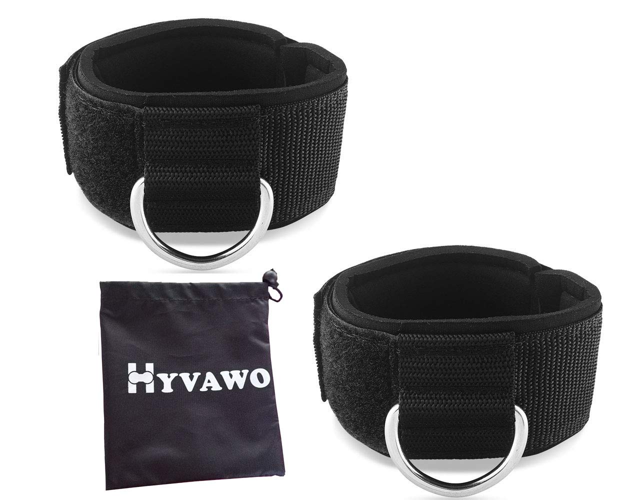 HYVAWO Ankle Strap Neoprene Padded Fitness Wrist Cuff with D Ring High Strength Exercises Belt Gym Pulley Strap for Cable Machines (Black 2 pack)