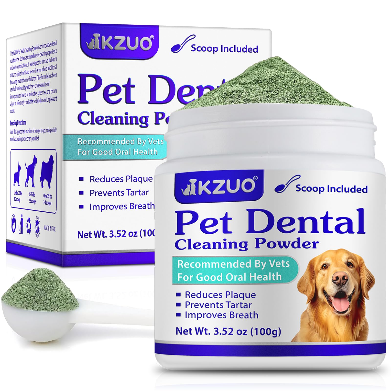 Dog Dental Powder - Dog Teeth Cleaning Powder - Dog Dental Care - Targets Tartar & Reduces Plaque & Bad Breath - Teeth Cleaning Made Easy Eliminate - Formulated for Small, Medium, Large Dogs