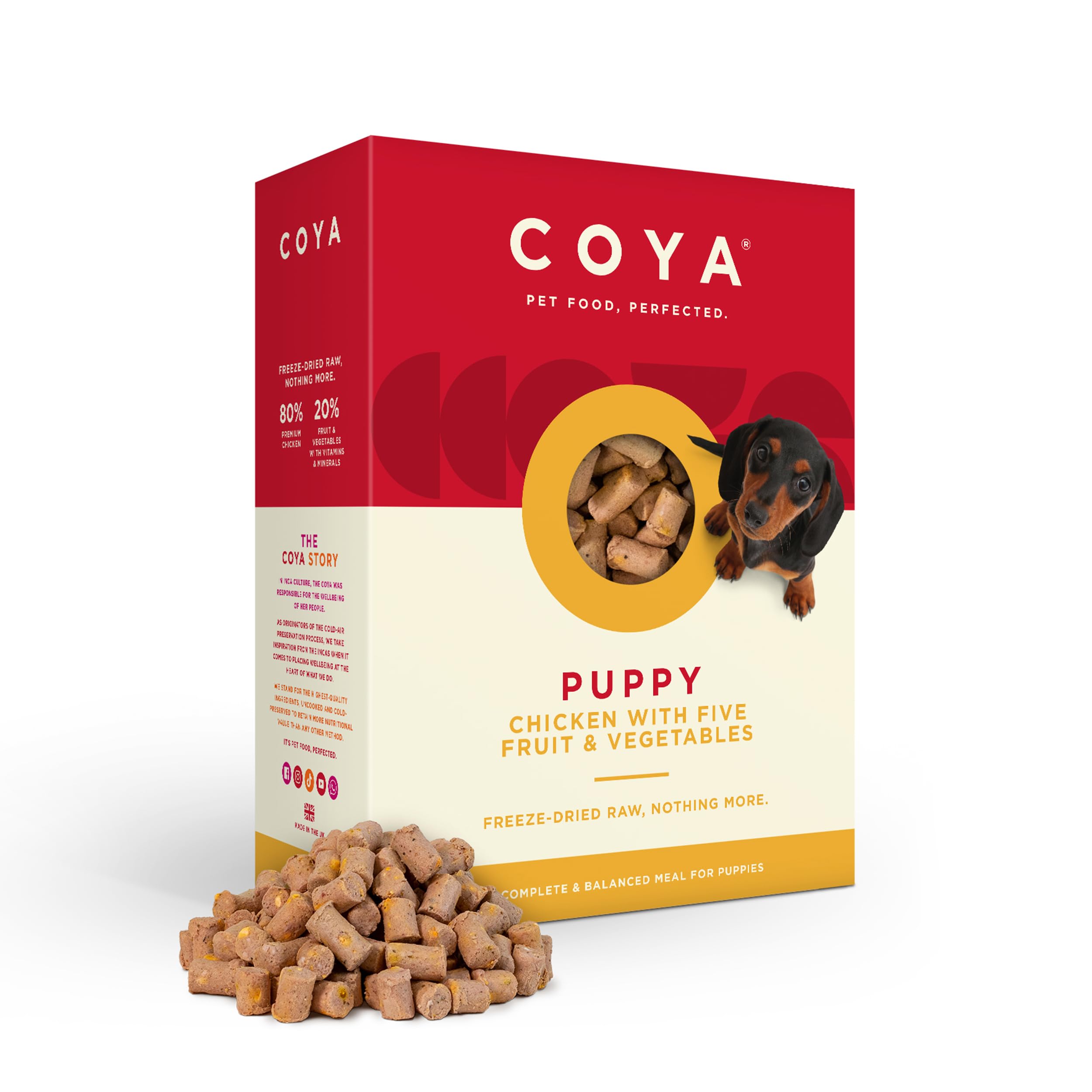 COYA Freeze-Dried Raw Puppy Food, Chicken (6 x 150g) Hypoallergenic & Grain Free, Made With 80% Meat & 20% Fruit & Vegetables | Complete Dog Food In A Easy Freeze-Dried Solution, Raw Without The Chore