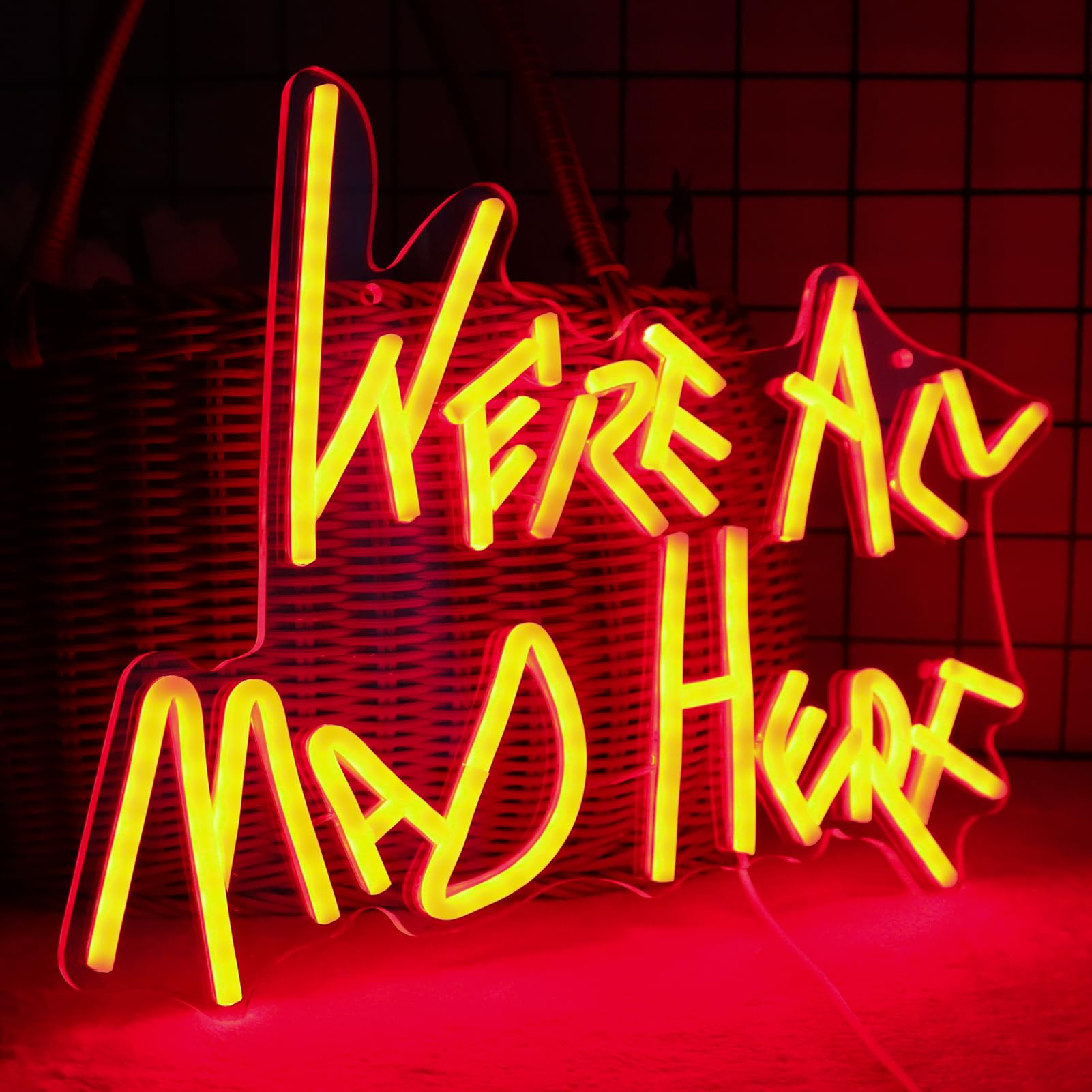 We're All Mad Here Neon Signs Alice In Wonderland LED Neon light for Wall Art Letter neon Club Cave Beer Bedroom theme hotel Bar Decorations Christmas Kids Gifts 14.5 * 11 Inches