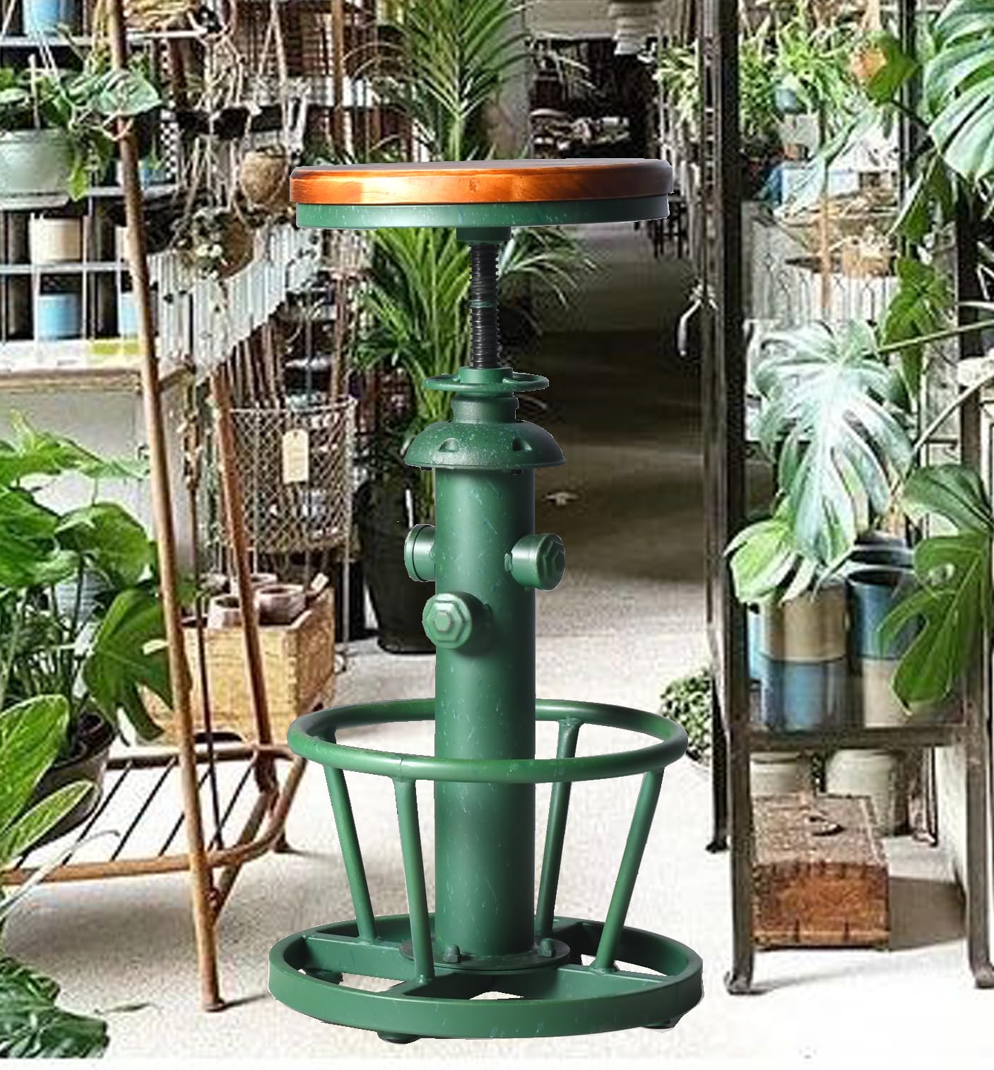 TopowerAmerican Antique Industrial Round Bottom Adjustable Height Cafe Coffee Retro Vintage Stylish Water Pipe Design Pub Kitchen Bar Stool (Antique Green)