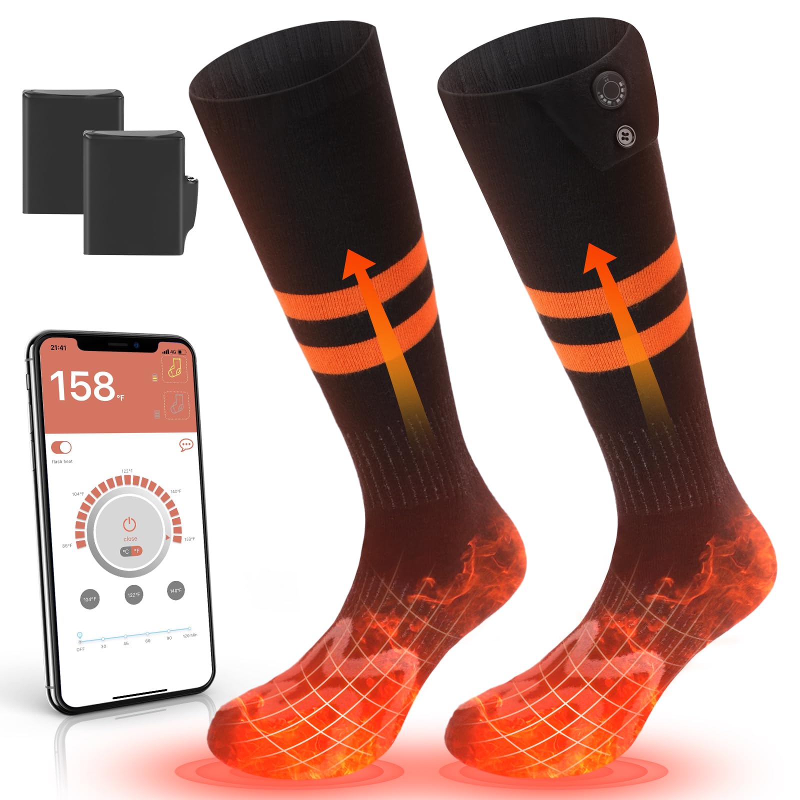 Heated Socks, Rechargeable Heated Socks for Men Women, 7.4V 3000mAh Battery Powered Electric Socks with APP Control 3 Heating Levels Foot Warmer for Winter Outdoor Sports Hunting Skiing Camping Hiking