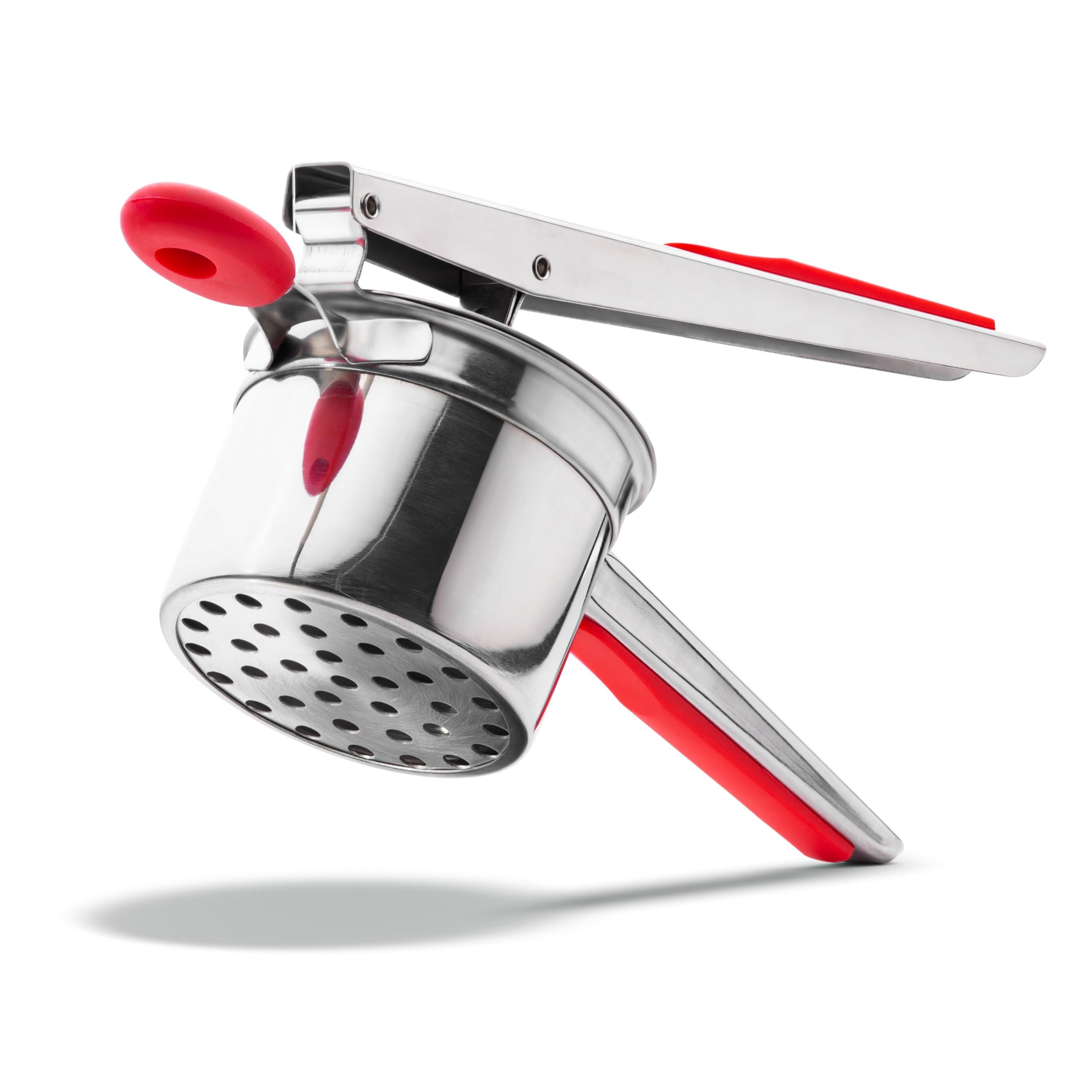 Bellemain15 oz Large Potato Ricer with Fixed Screen | Stainless Steel Mash & Sweet Potato Masher, Spaetzle Maker Press, Khuon Banh Lot | Spaetzle Noodle Maker Kitchen Tool (Red)